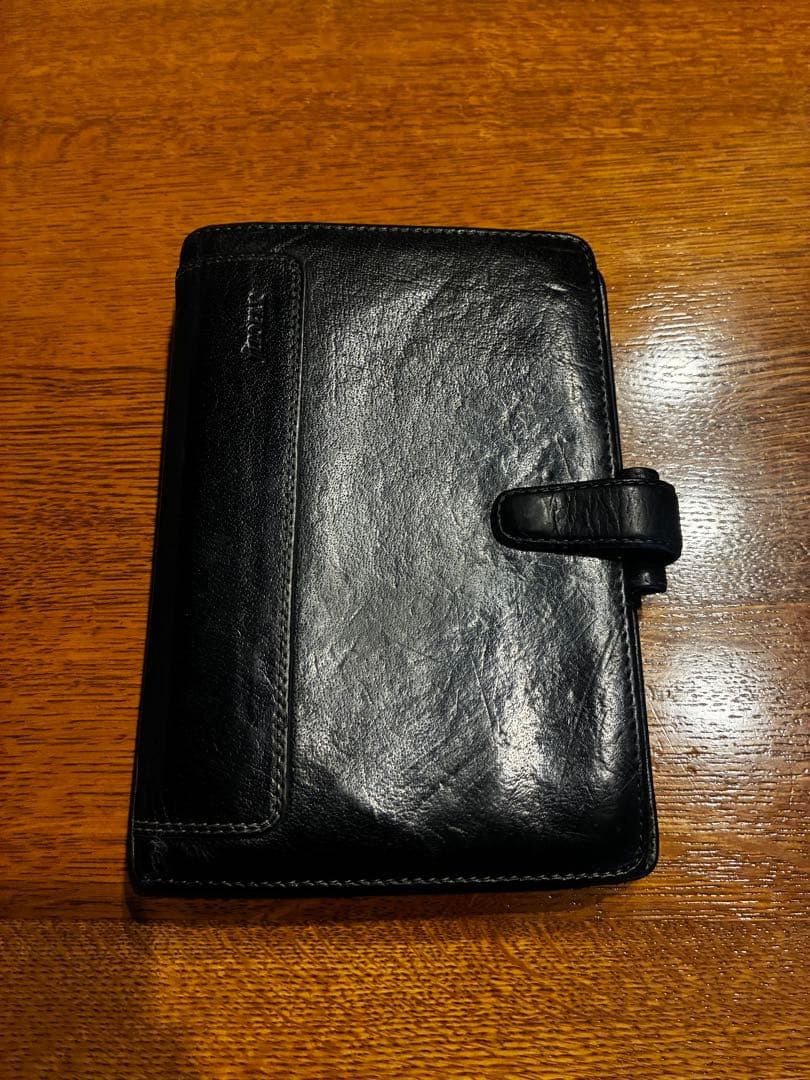 Filofax System Planner Black Leather Bible Size business rare solid Authetnic