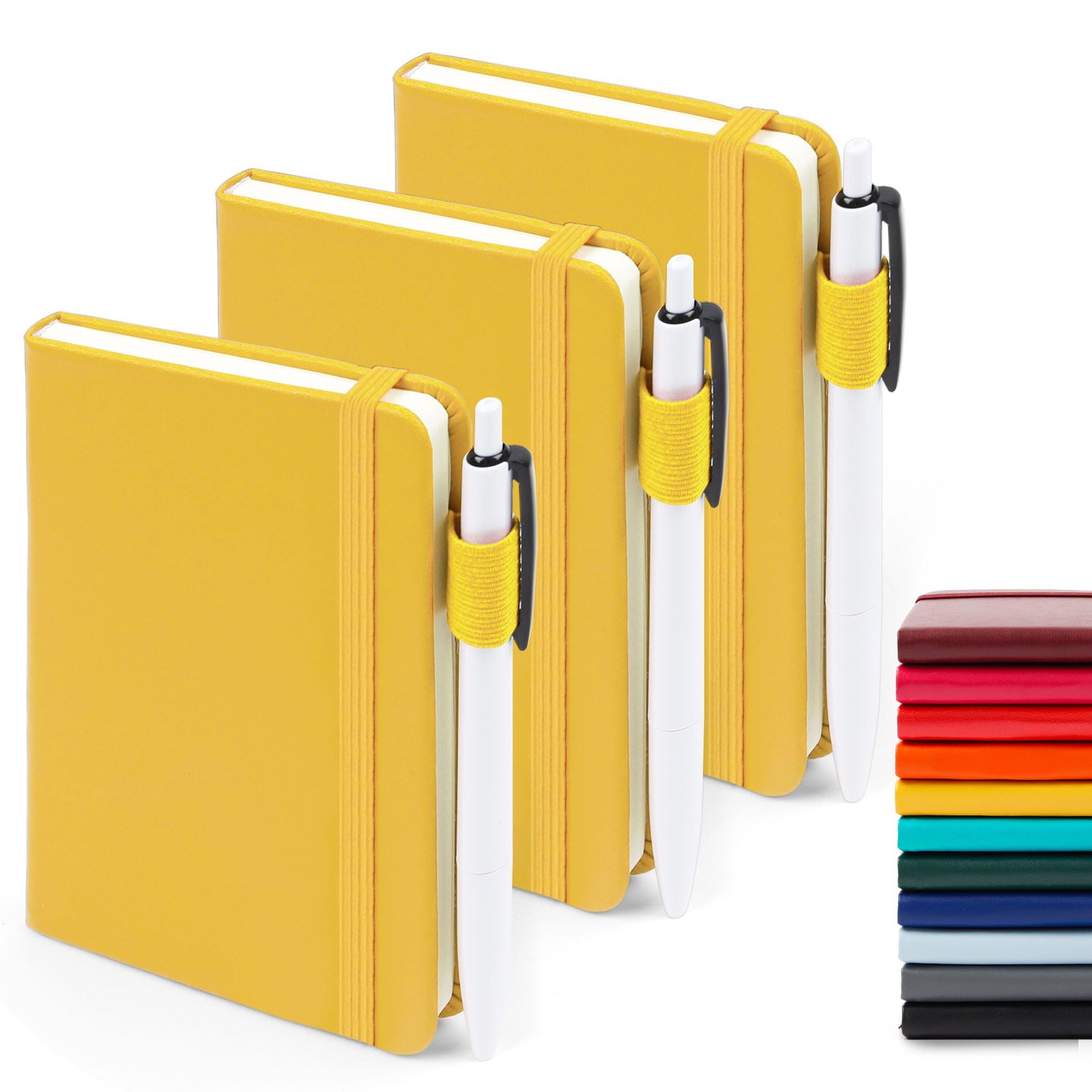 feela 3 Pack Pocket Notebook Journals with 3 Black Pens, A6 Mini 3 Yellow