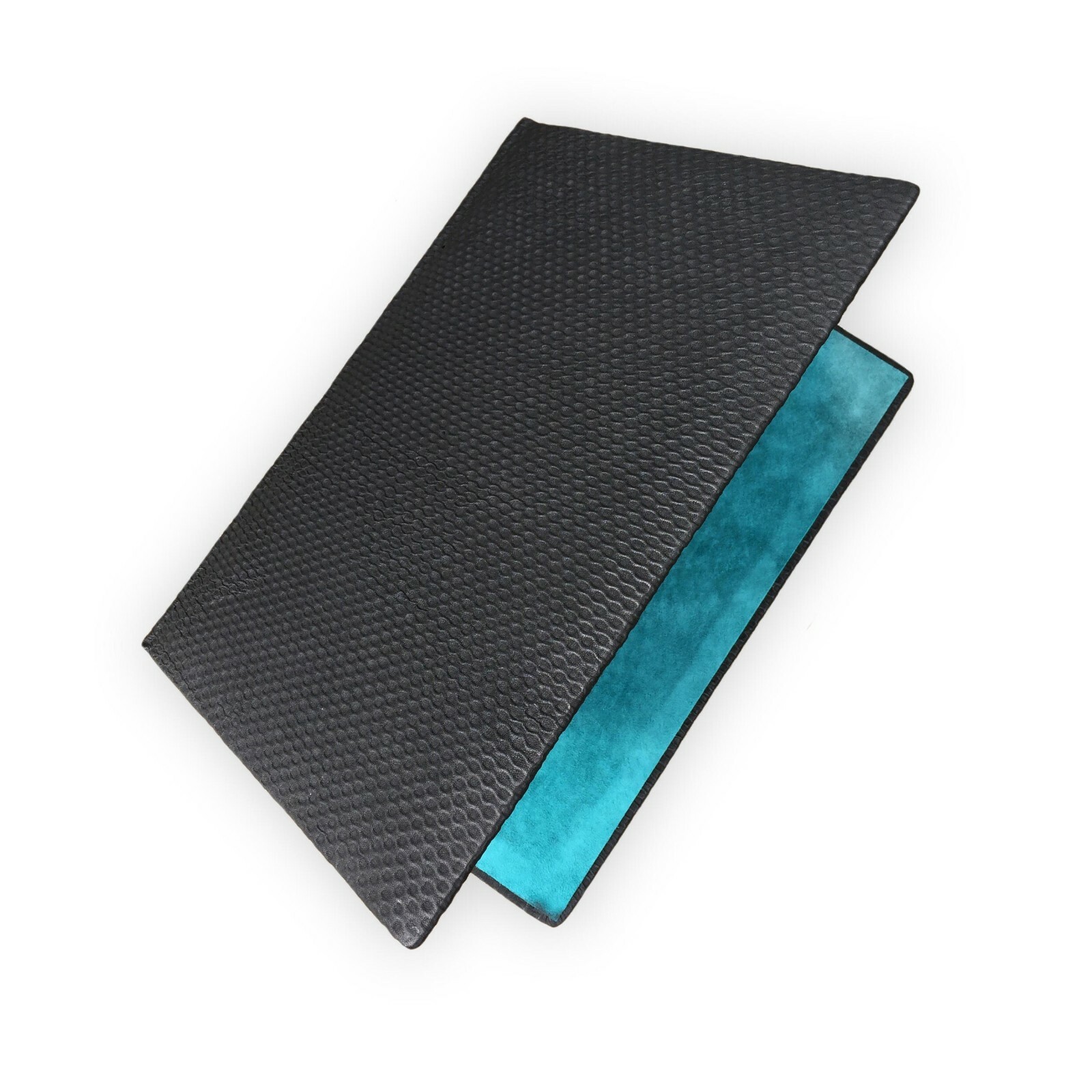 Black and turquoise natural leather suede folder for documents A4 format, holder