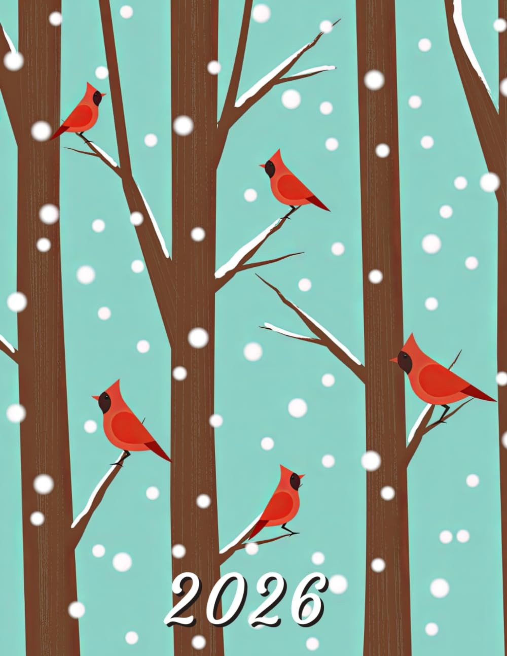 2026: Large Monthly Calendar Planner – Cardinals In Tree Pattern