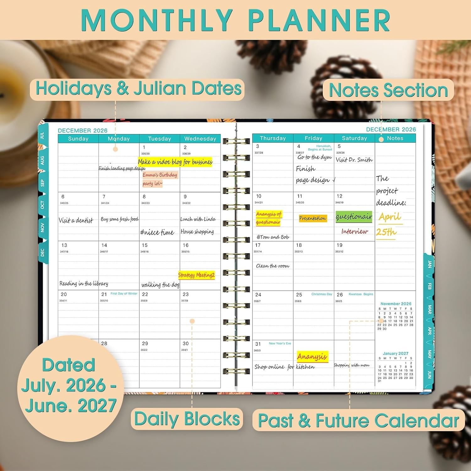 2026-2027 Planning Made Easy – Organizer with Stickers & Inner Pocket, 144 Pages