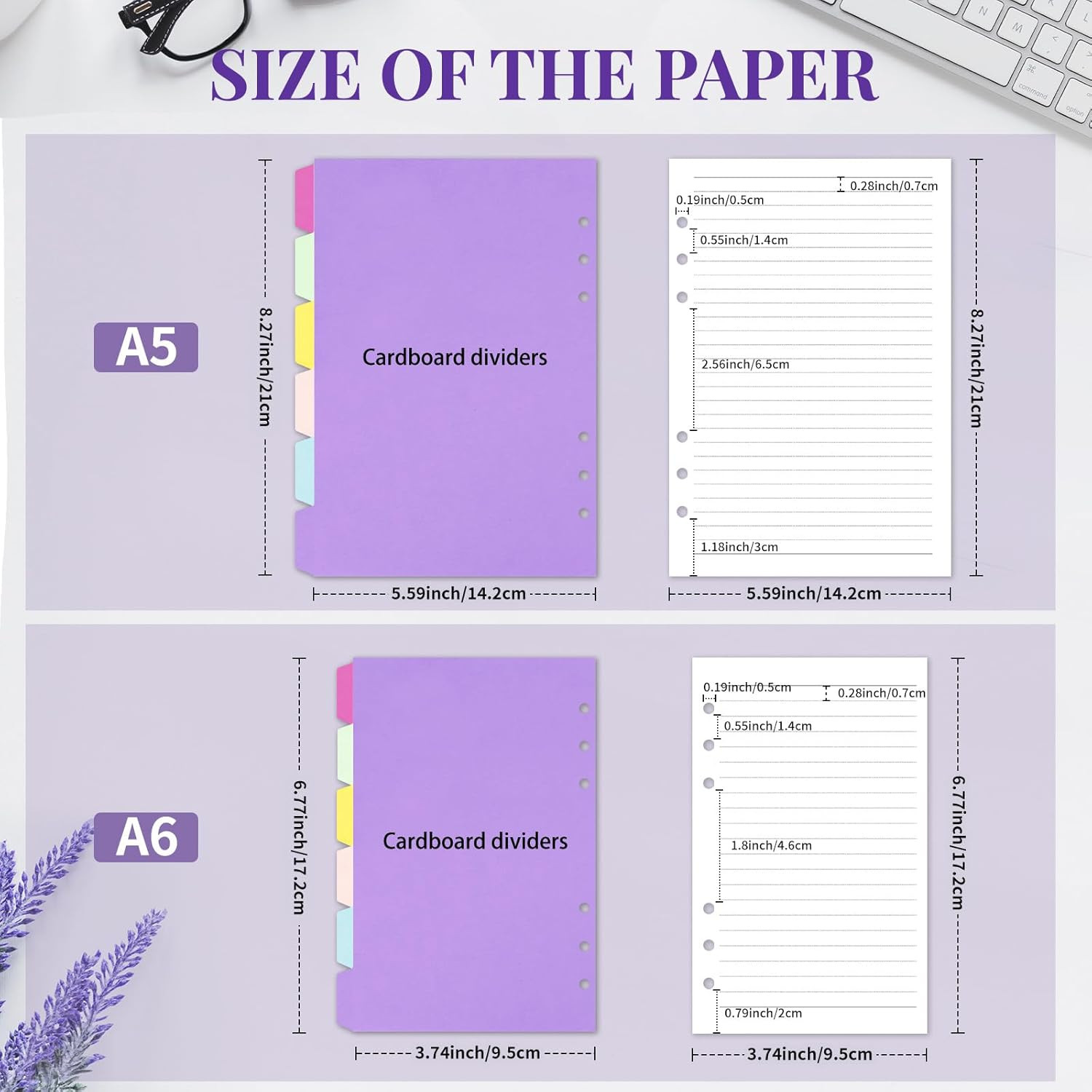 A5 Refill Paper Planner Inserts, 6-Hole Loose Leaf Paper, College Ruled Loose Le