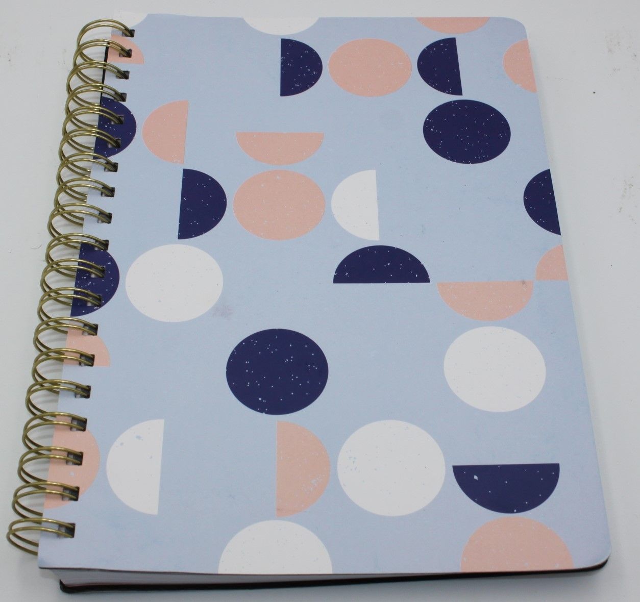 Markings by C.R. Gibson Spiral Notebook 240 Lined Pages Blue Geometric Gold Coil