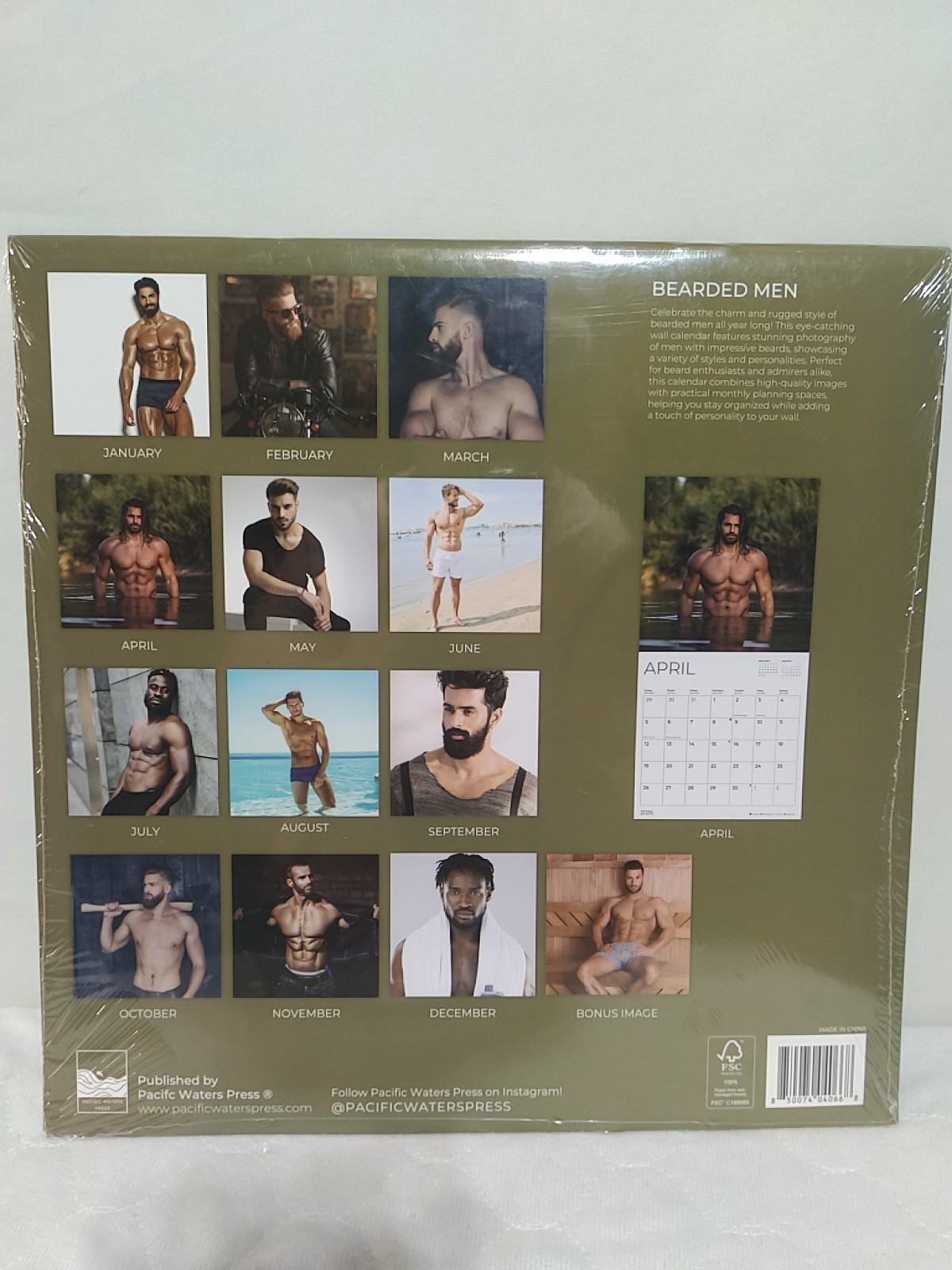 Bearded Men Wall Calendar 2026 | 12″ x 24″ Open | Hot Guy