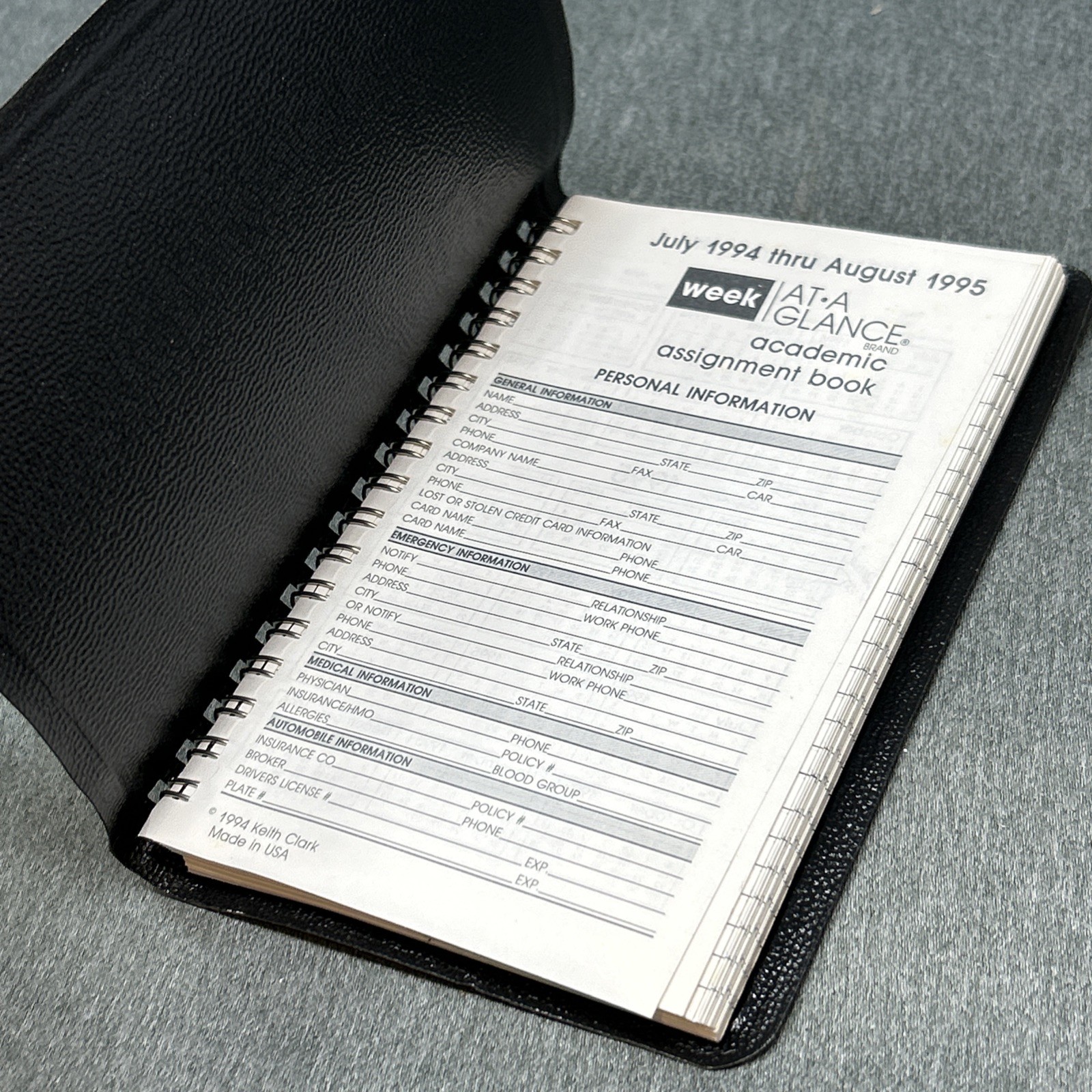 1990s At A Glance Academic Planner Black Keith Clark Spiral Bound Organizer READ