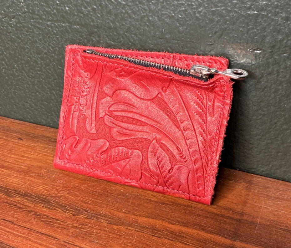 Foxy Fix Small Leather Wallet with Zipper Coin Pocket Red. Made In U.S.A