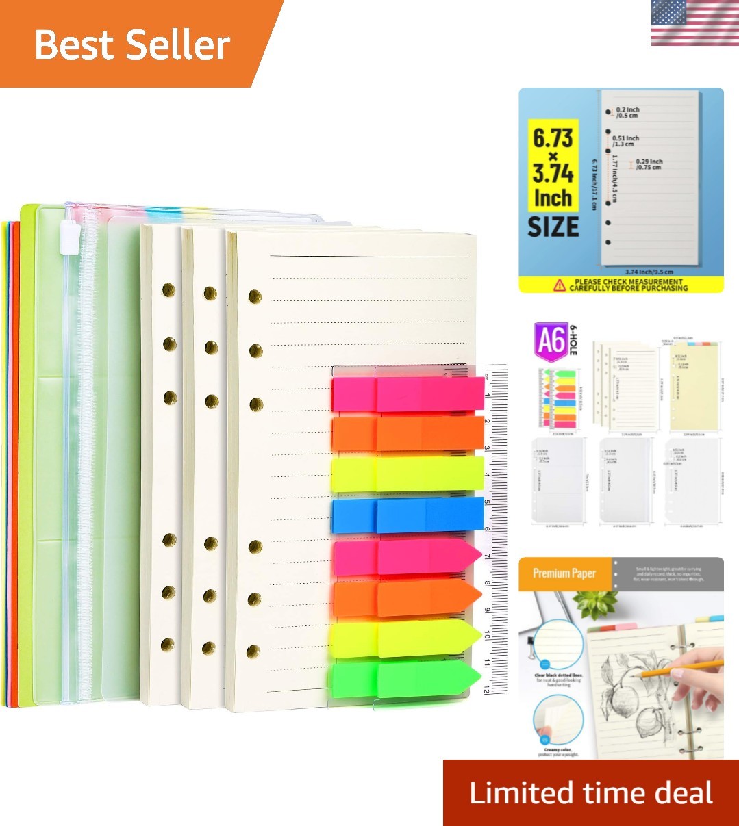 Versatile A6 Lined Paper Kit with Binder Pockets & Colorful Dividers – 90 Sheets