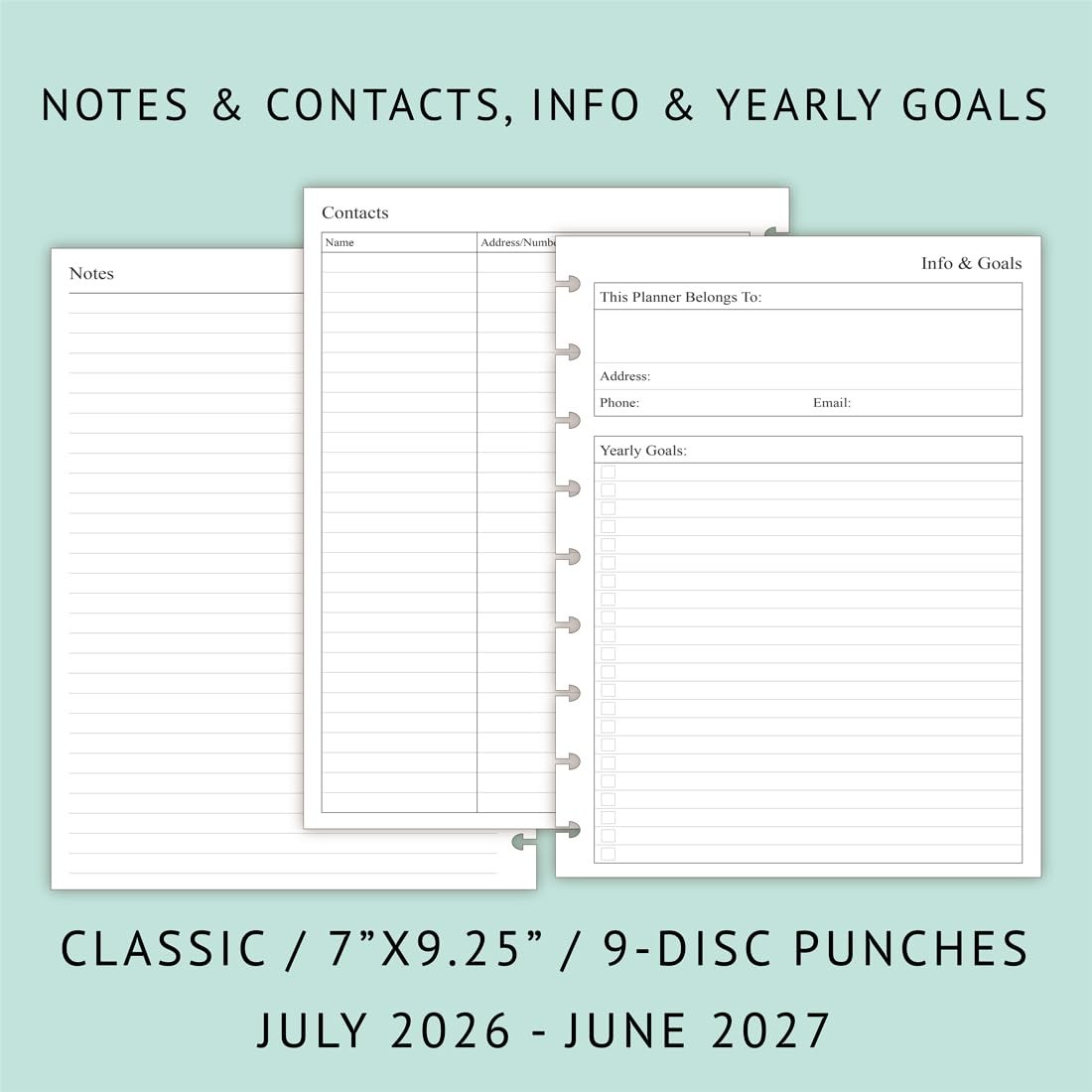 2026-2027 Planner Refills for Happy Classic Size – 7″x9.25″, White