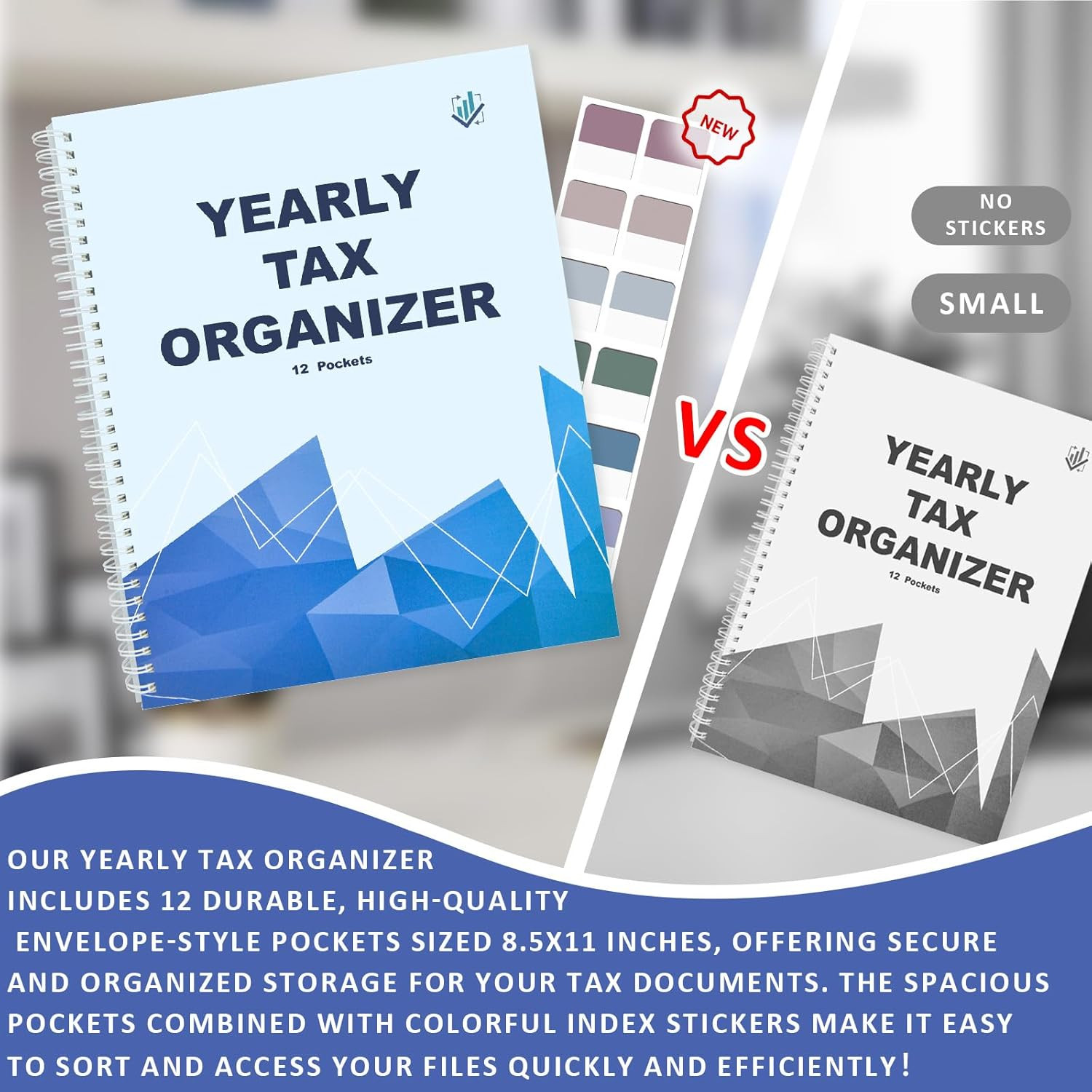 Letter Size Yearly Tax Organizer Book 12 Separate Pockets Spiral Bound 8.5X11