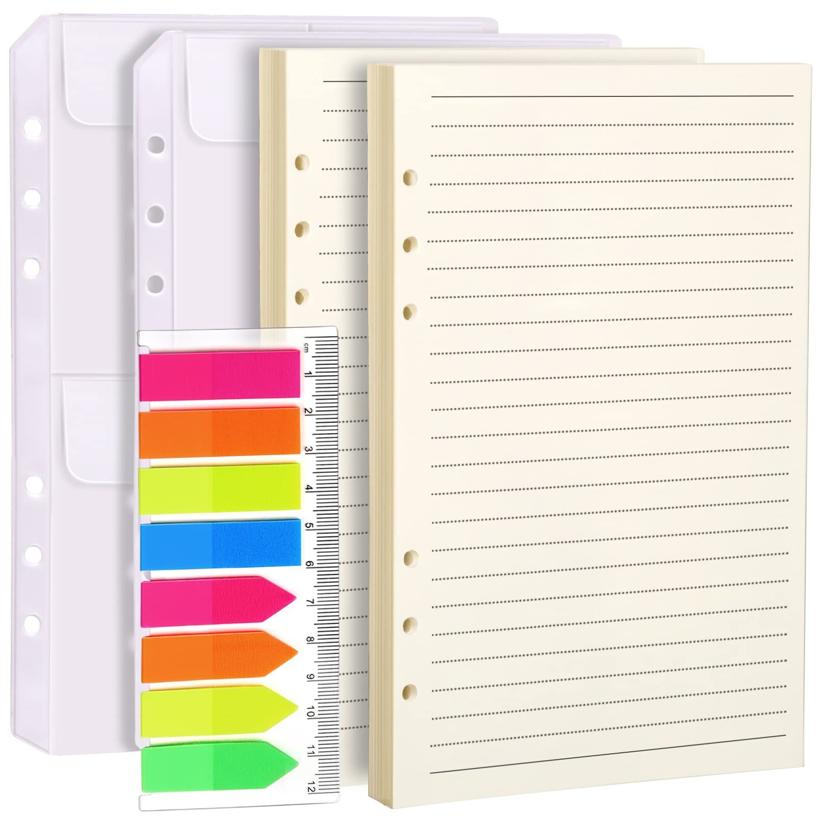 A5 Refill Paper & Binder Pockets for Planners and Journals 6 Ring Lined Inserts