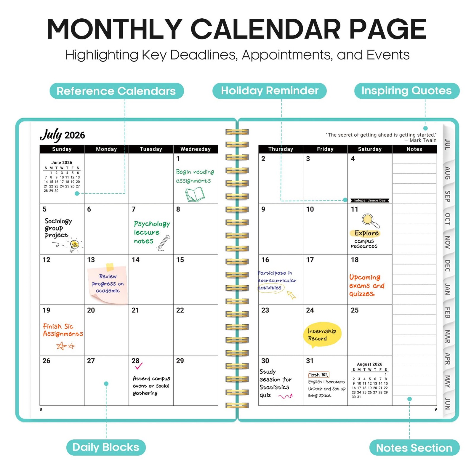 Planner 2026-2027, 6.3″ x 8.5″ Weekly and Monthly Academic Year Planner Calen…