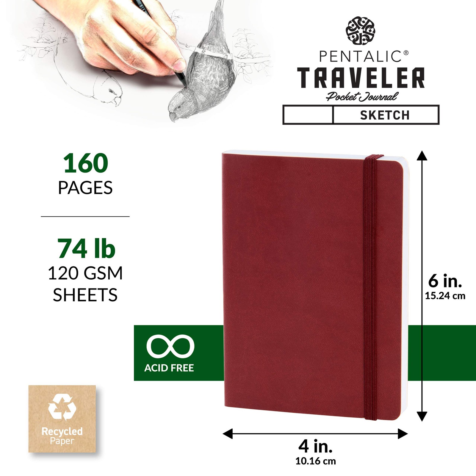 Pentalic 4″ x 6″ Pocket Sketchbook 4-inch x 6-inch, Burgundy, Burgundy