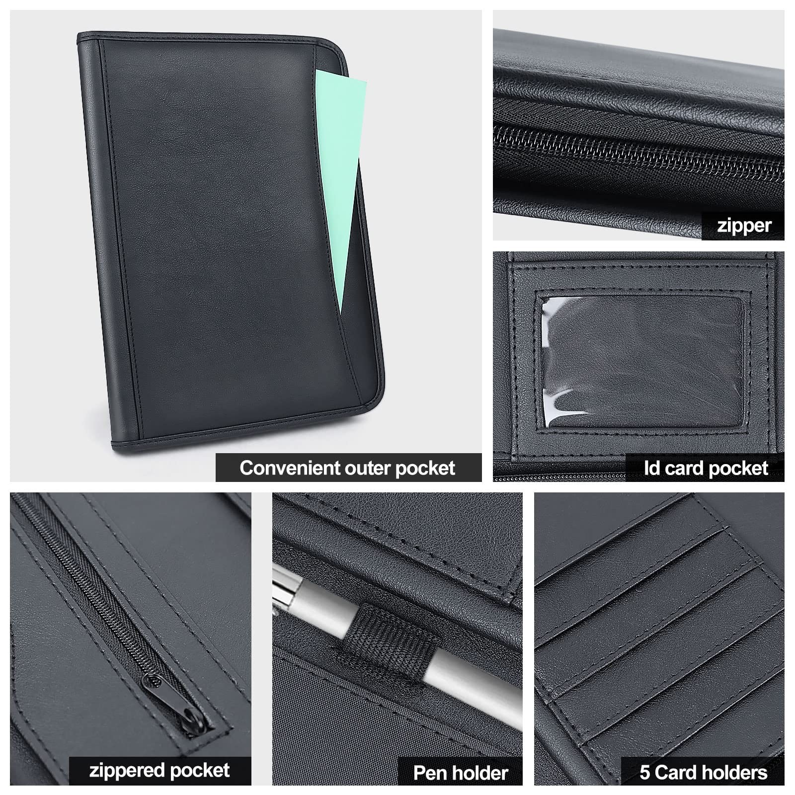 Godery Zippered Padfolio Portfolio Binder, Leather Business Portfolio, 8.5 x…