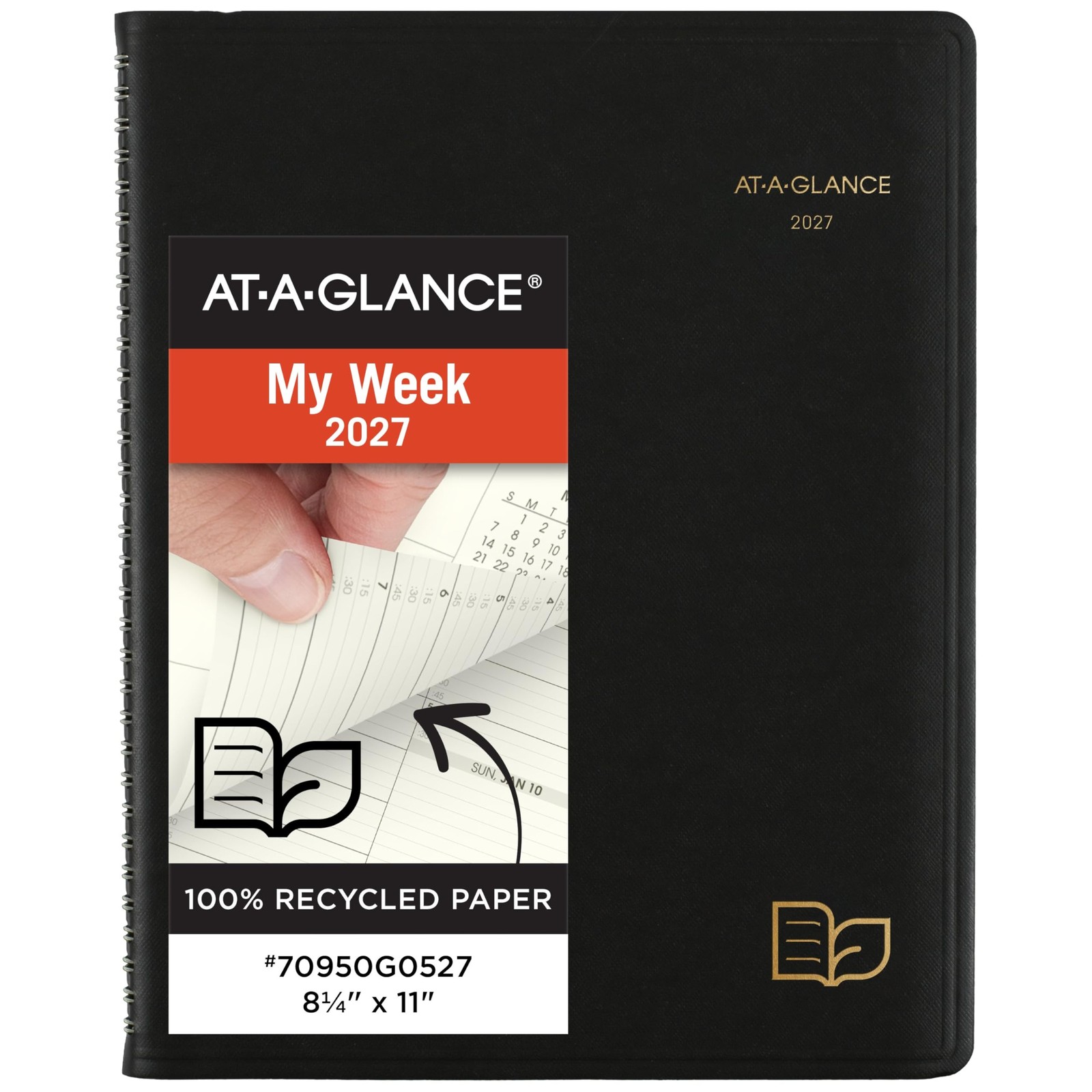 AT-A-GLANCE 2027 Appointment Book Planner, Weekly 8.25″ x 11″, Recycled Black