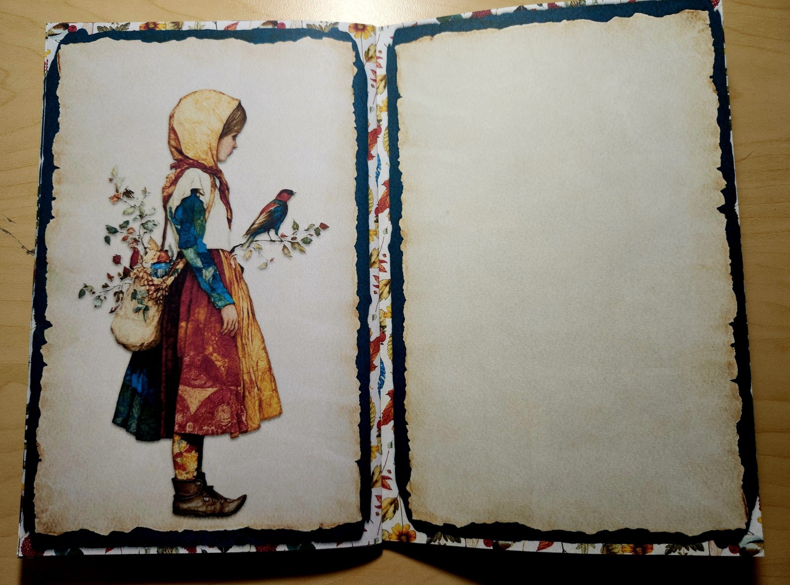 Junk Journal Booklet “FOLKLORE” Handmade Botanical Wildflowers Lg 8.5″x5.5″ 40pg