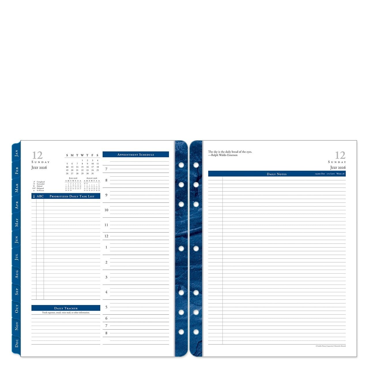 Monticello Ring-Bound Planner Refill – Two Page Per Day, Monarch Size, Jul 2026