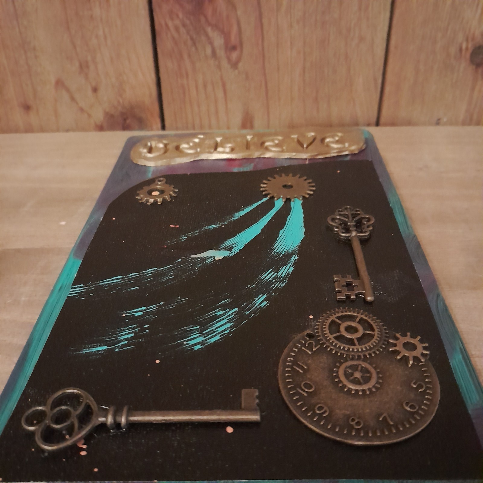 Handmade Leather Writing Journal / Diary Steampunk Gears Keys
