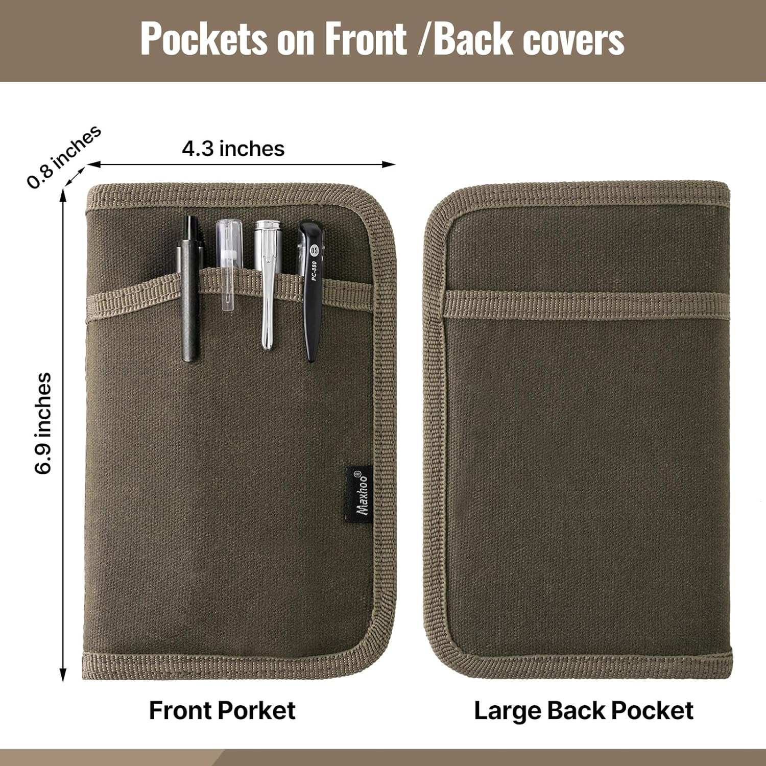 Journal Cover for Field Notes & Moleskine Cahier 3.5 X 5.5, Waxed Canvas Noteboo