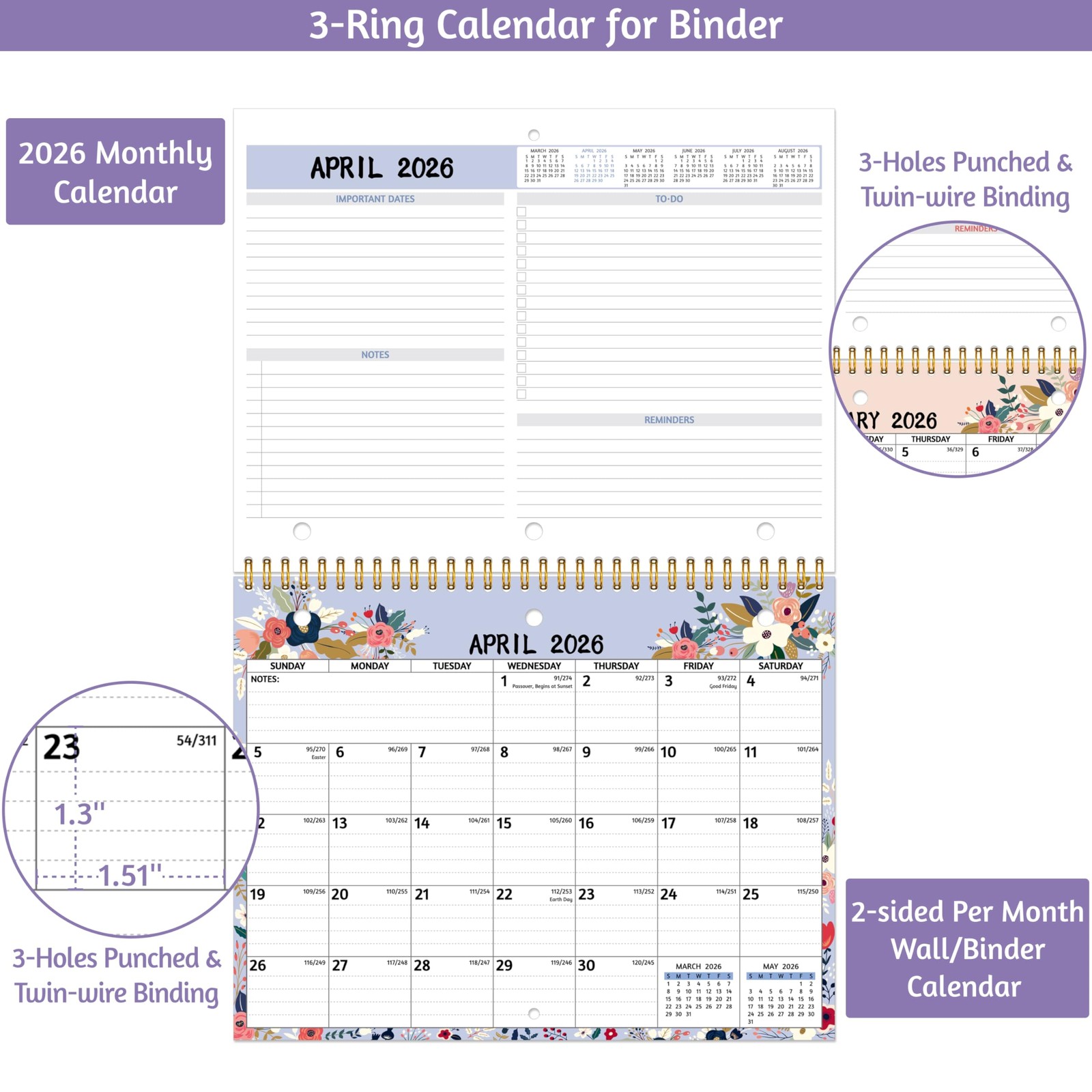 2026 Calendar – 2026 Wall Calendar, 11 x 8.5 In, Jan 2026 – Dec 2026, Small…