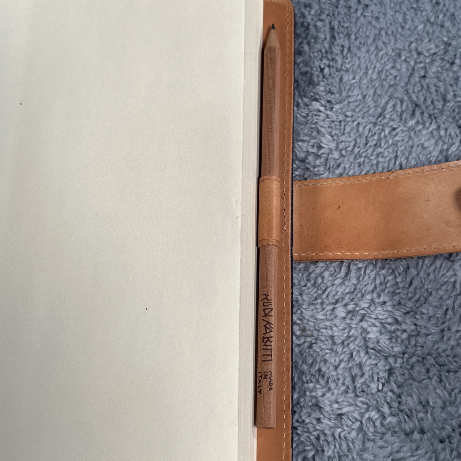 RUDI RABITTI Leather Notebook Padfolio Italy Journal Book W/ Pencil Blue