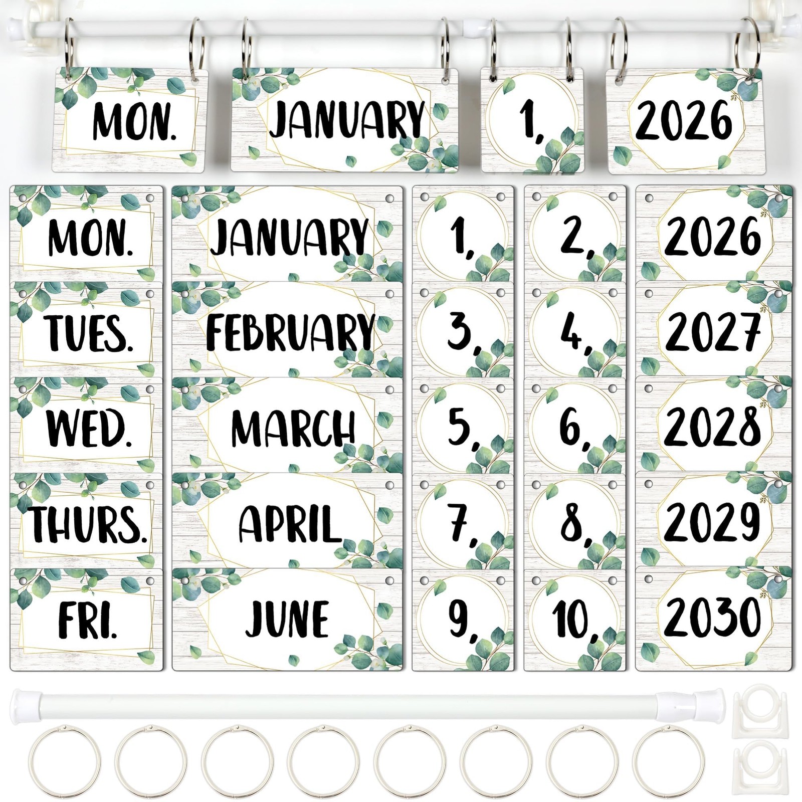 Eucalyptus Greenery Flip Calendar Bulletin Board Set With 54 Date Cards Holder