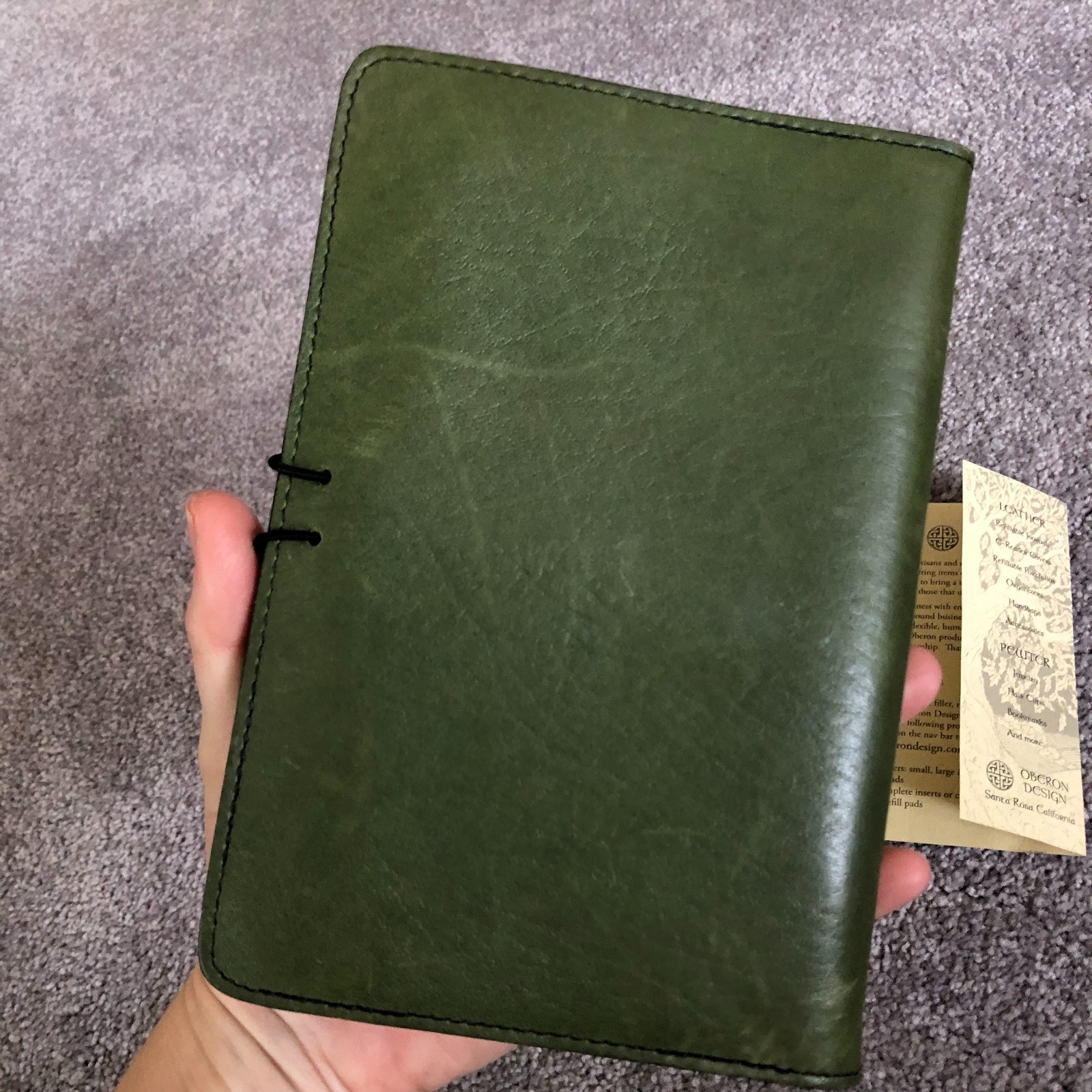 Oberon Design Green leather Dragonfly cat tails E reader cover Journal 8×5