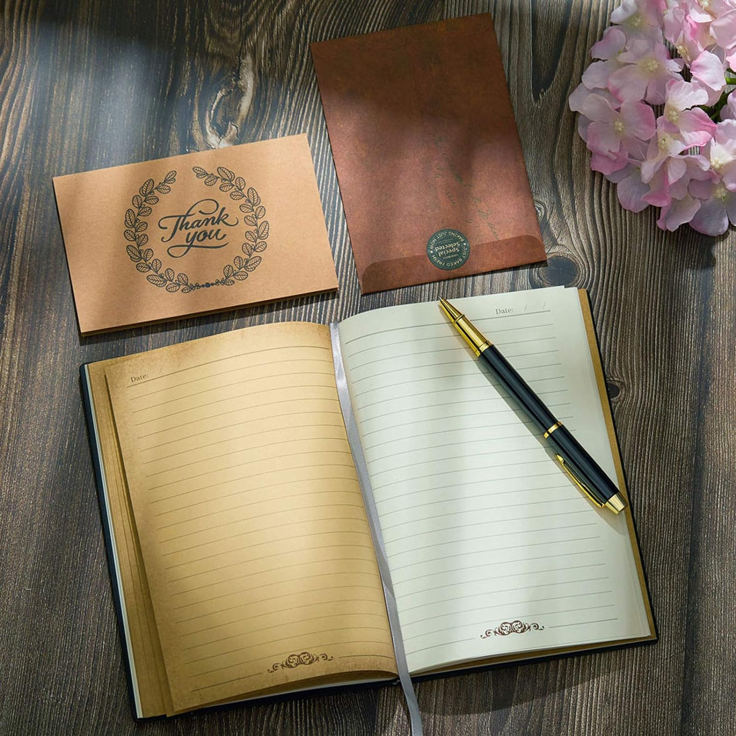 Vintage Train Embossed Leather Writing Journal Notebook with Pen Set,Antique Han