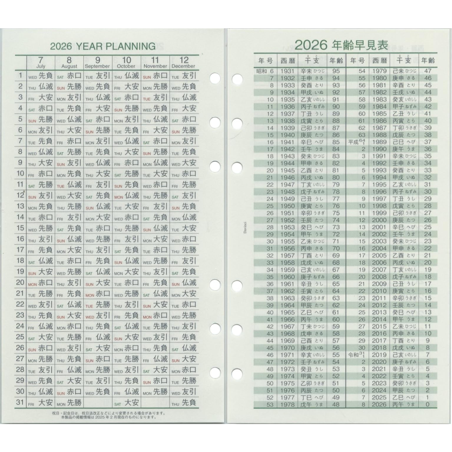 Reimei Fujii 2026 Bible Size Da Vinci System Planner Refill DR26