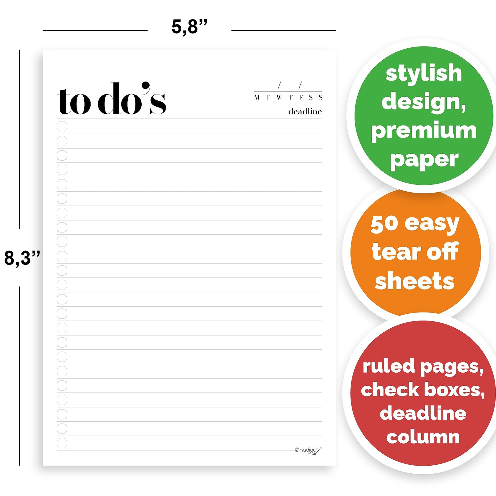 To Do List Notepad A5 Size (8.3″x5.8″) Premium Thick Paper With Cardboard Bac…