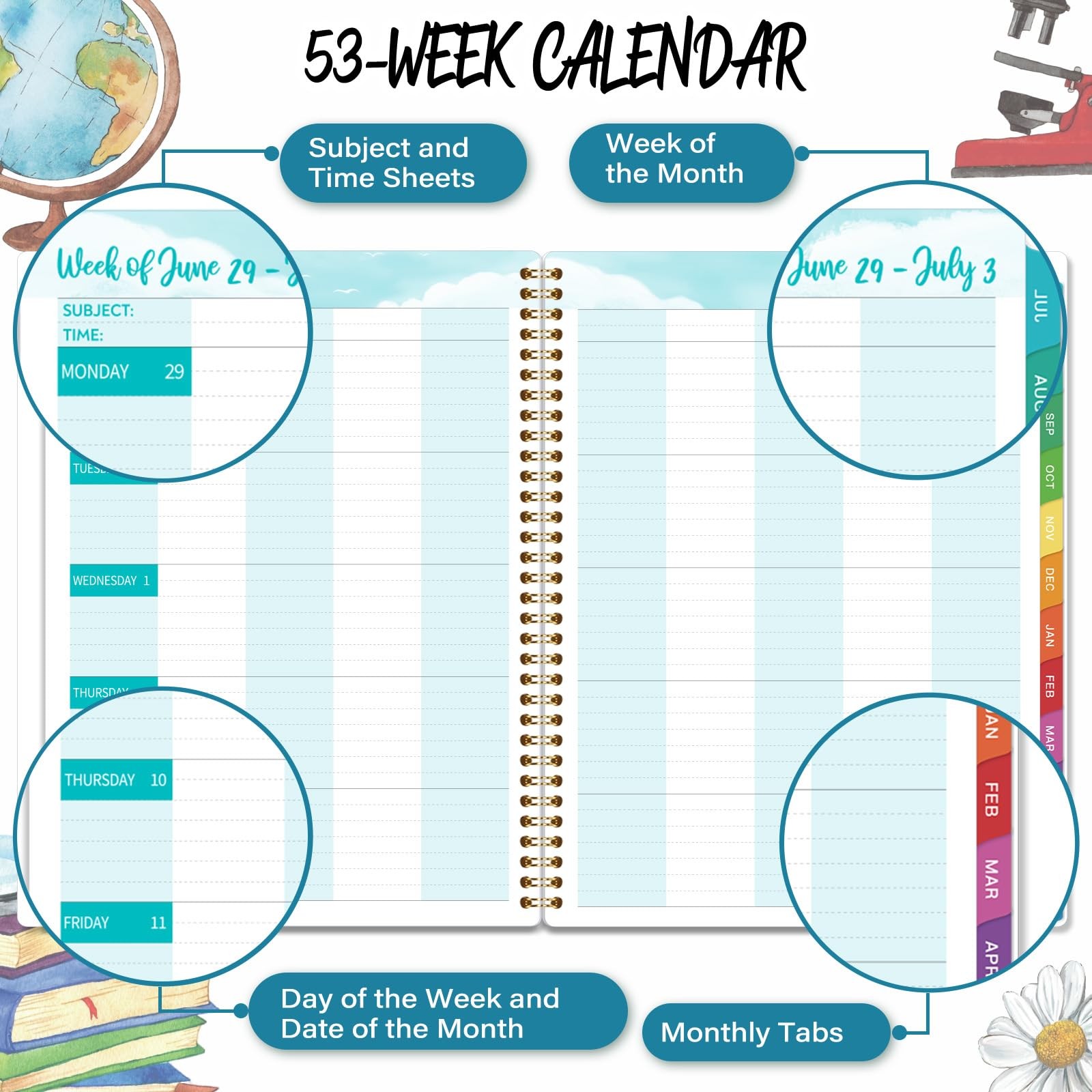 2026-2027 Teacher Planner, July 2026 – June 2027, 8.5″ x 11″, Multicolored