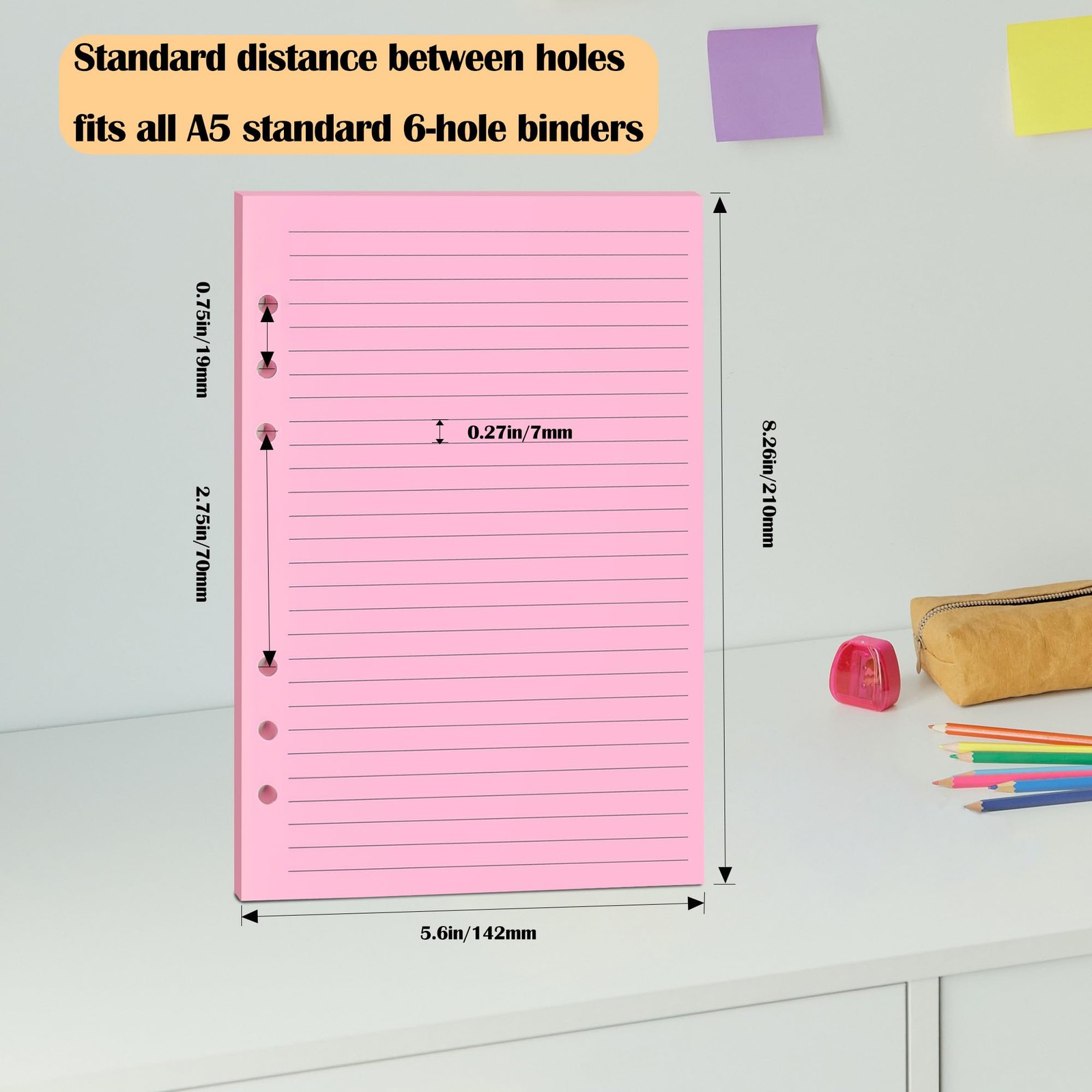 A5 Colorful Lined Filler Paper, 6-Hole Punched, A5-Colorful Lined,