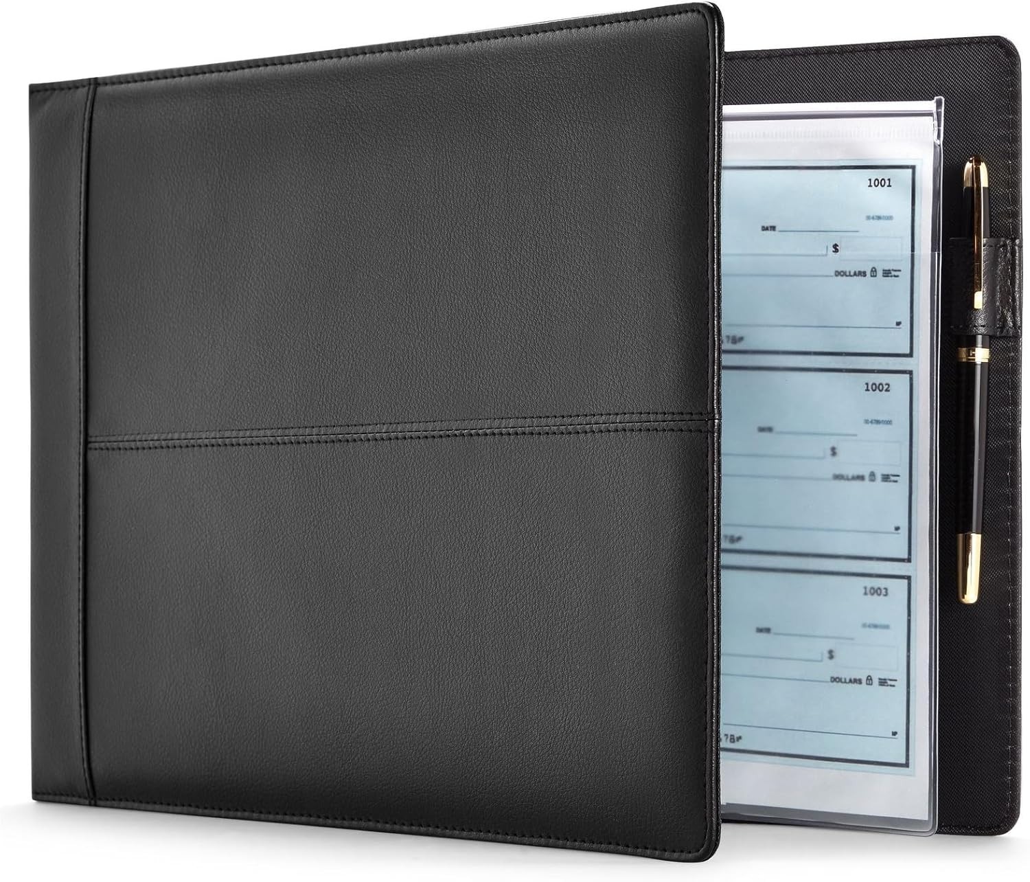 Check Binder Black Faux Leather 7-Ring 14×10 Fits 600 Checks Organizer