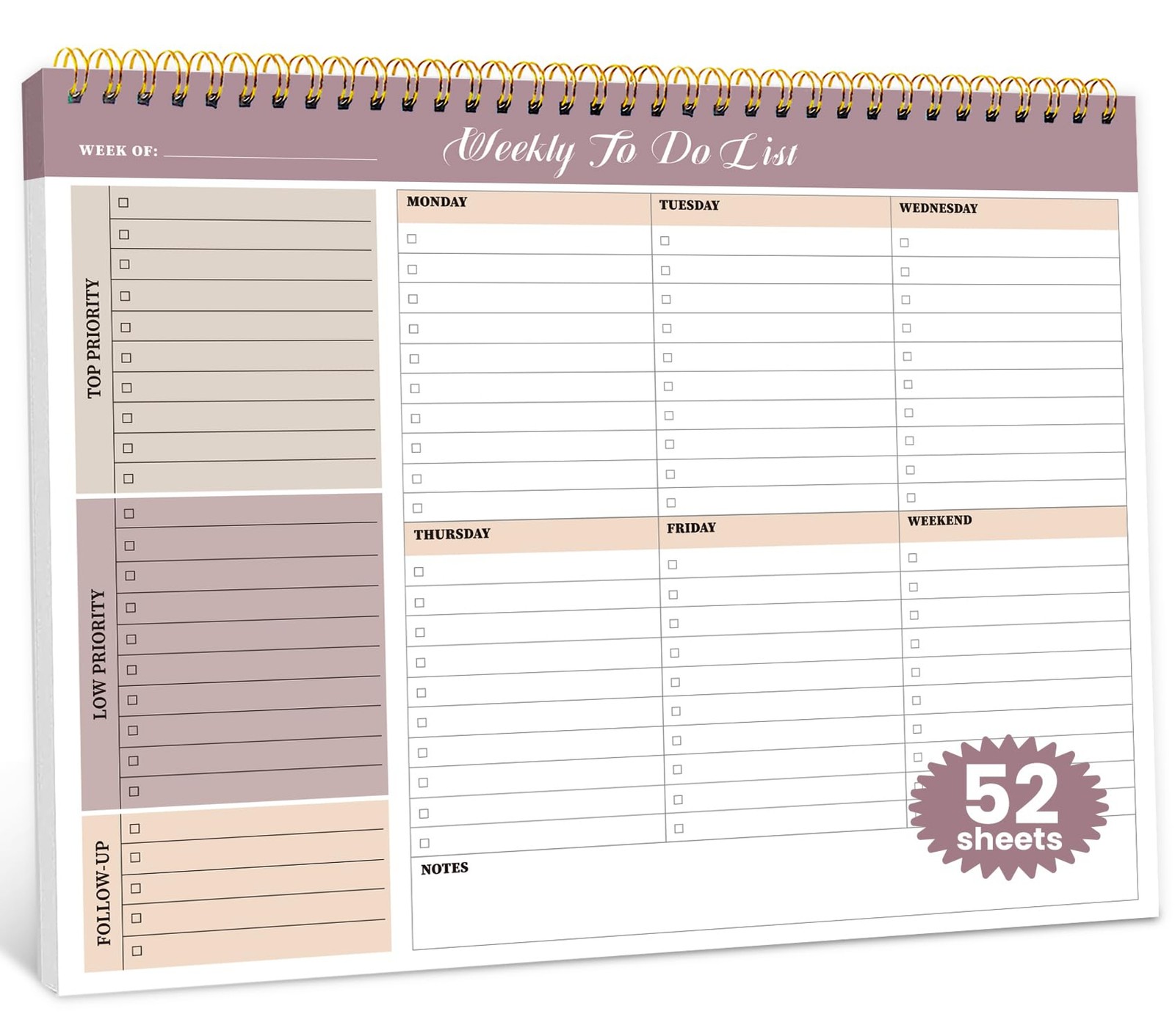 8 5 x 11 Inch Weekly To Do List Notepad 52 Undated Sheets Productivity
