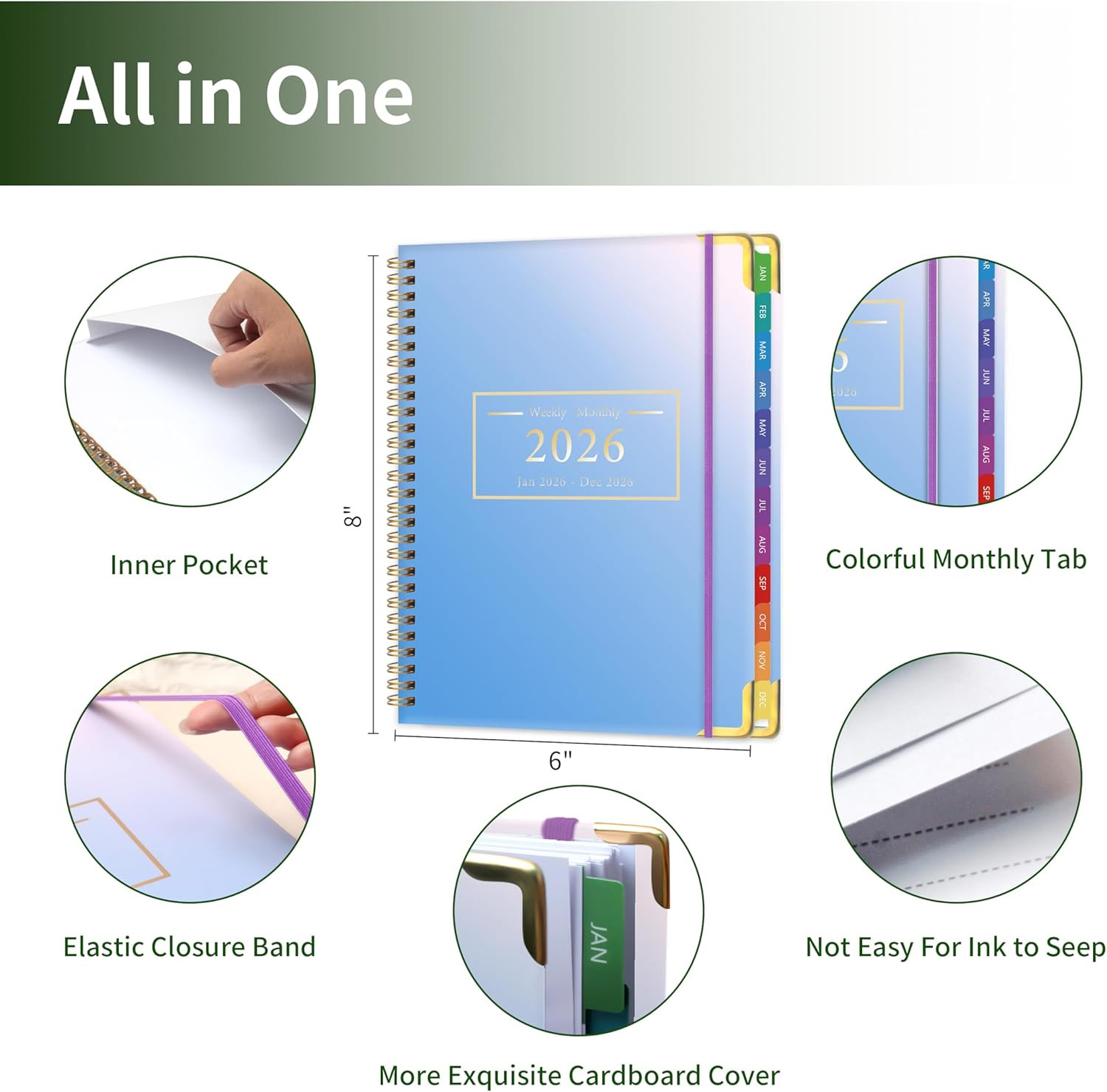 Planner -2026, Hardcover Weekly & Monthly Calendar Planner, January 2026 – Decem