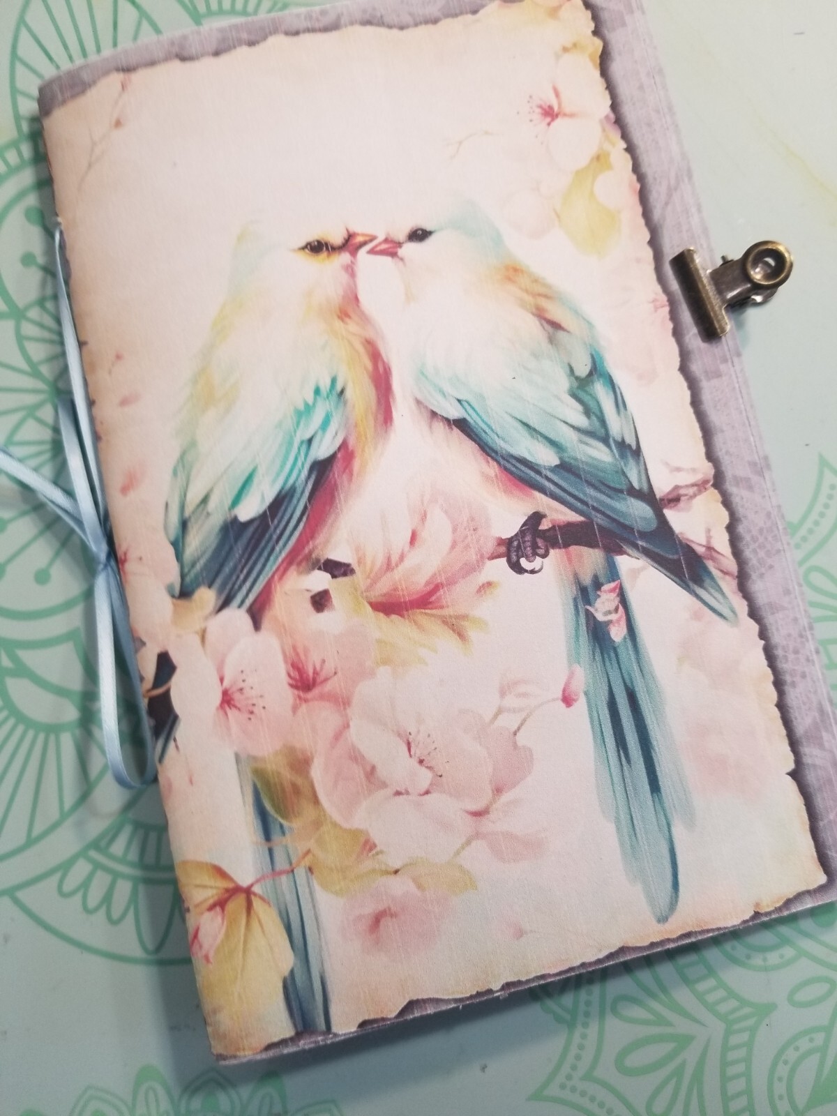 Junk Journal Blank Booklet “BIRDS & FLOWERS” HANDMADE FULL SIZE 8.5″x5.5″ 40pgs
