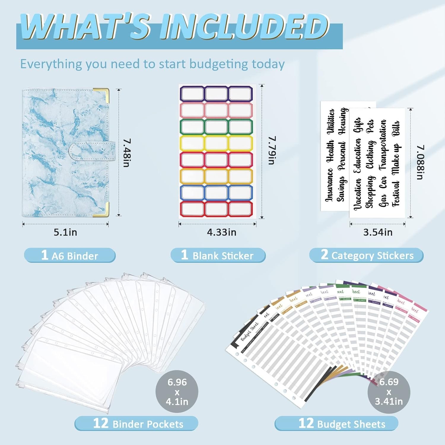 Waterproof 28-Piece Budget Planner with Cash Envelopes & Stylish Marble Cover