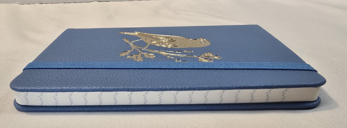 NEW Bird Hardcover Journal 80 Lined Pages 4″x 5.75″ w/ elastic band -Blue/ gold