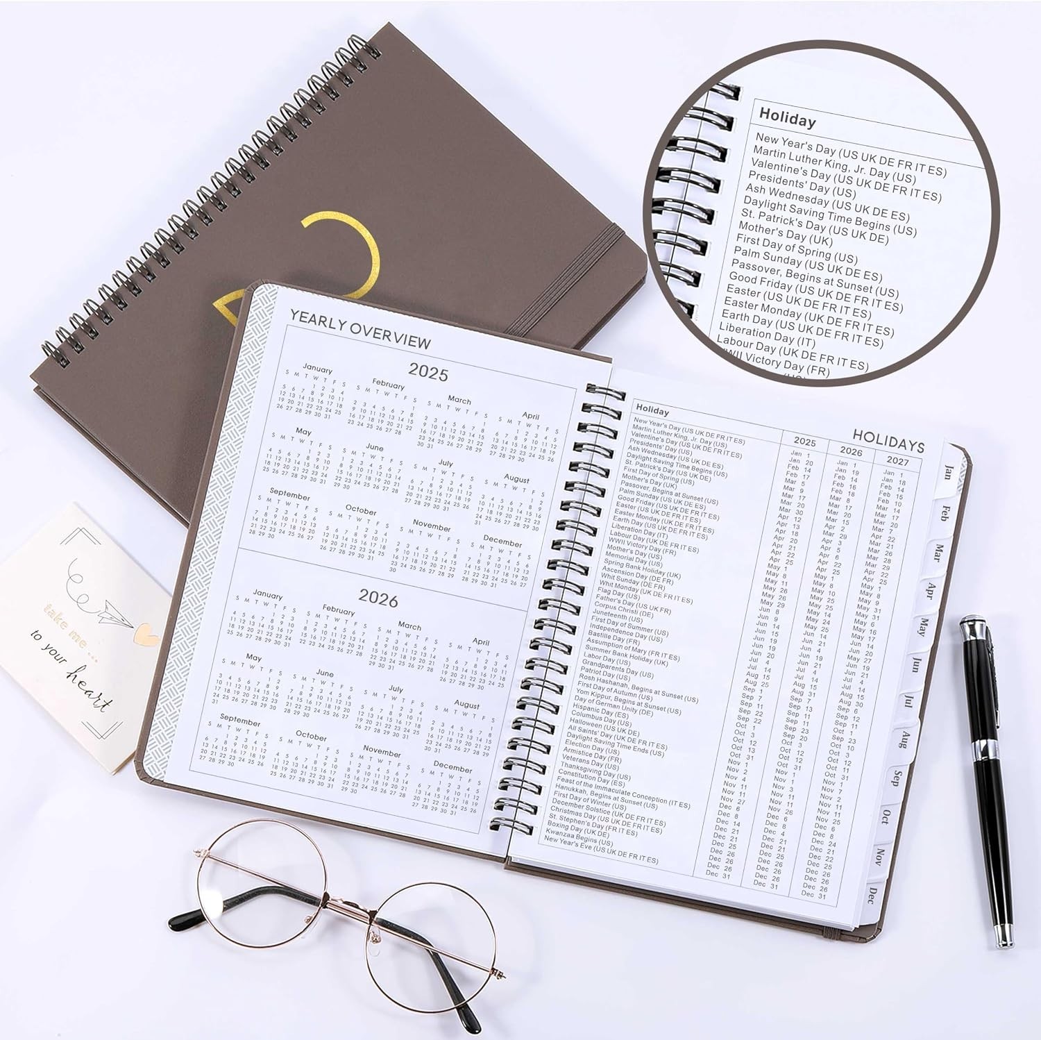 2025 Planner with Twin-Wire Binding – Weekly & Monthly Views, Grey Cover