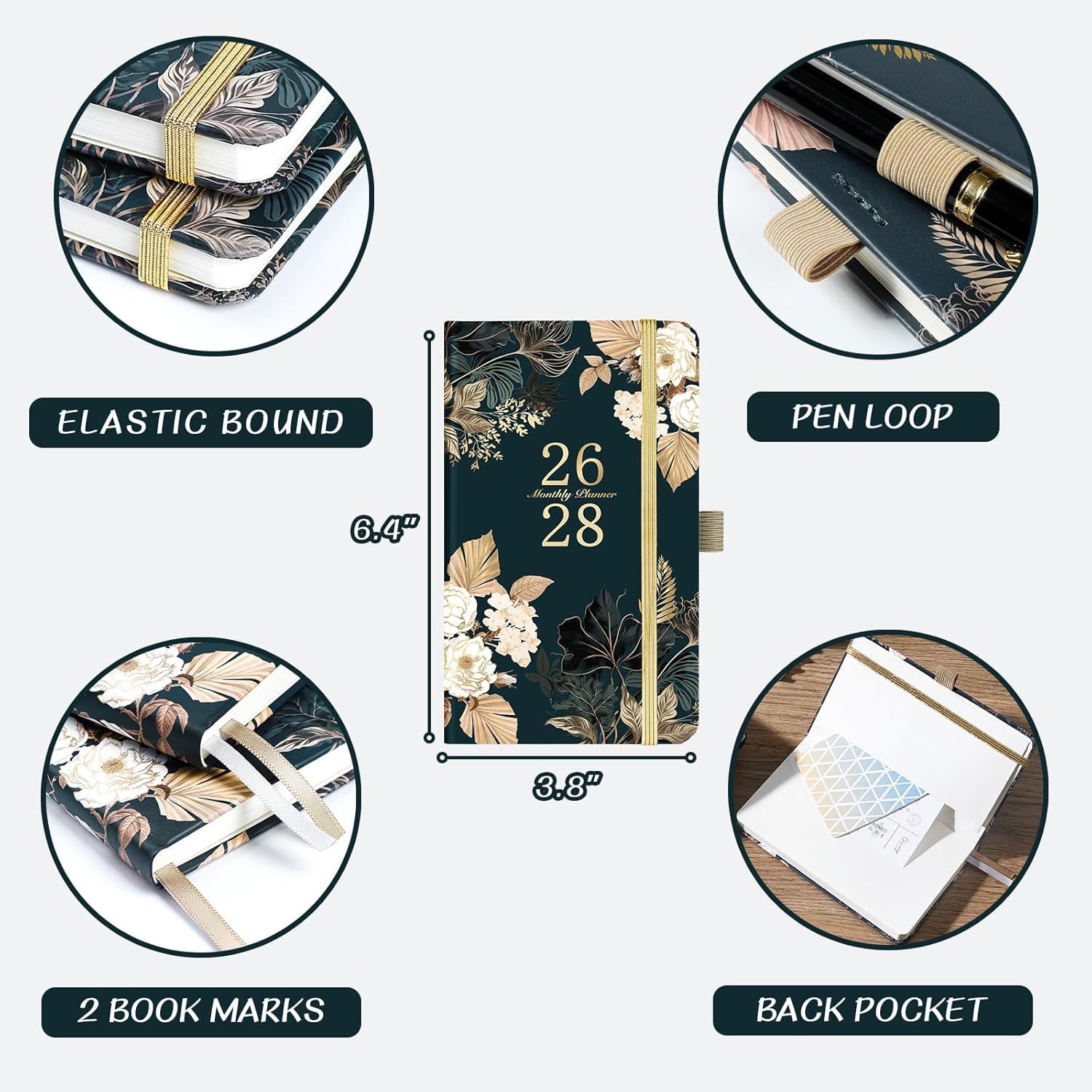 2026-2028 Monthly Pocket Planner – Compact Organizer with Pen Holder, 6.4″x3.8″