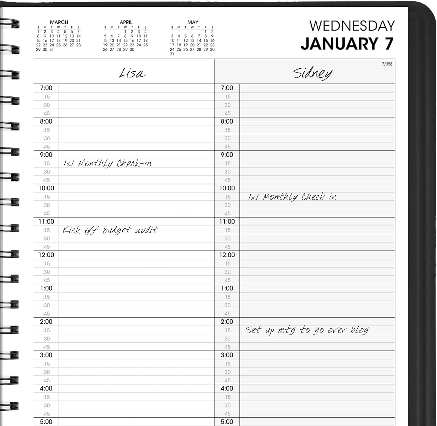 2026 Appointment Book Planner, Daily, 8″ X 11″, Large, Two Person Group, Black