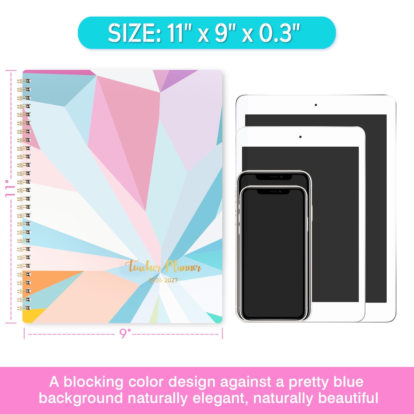 Teacher Planner 2026-2027 – Lesson 9″ x 11″, Blue and Purple