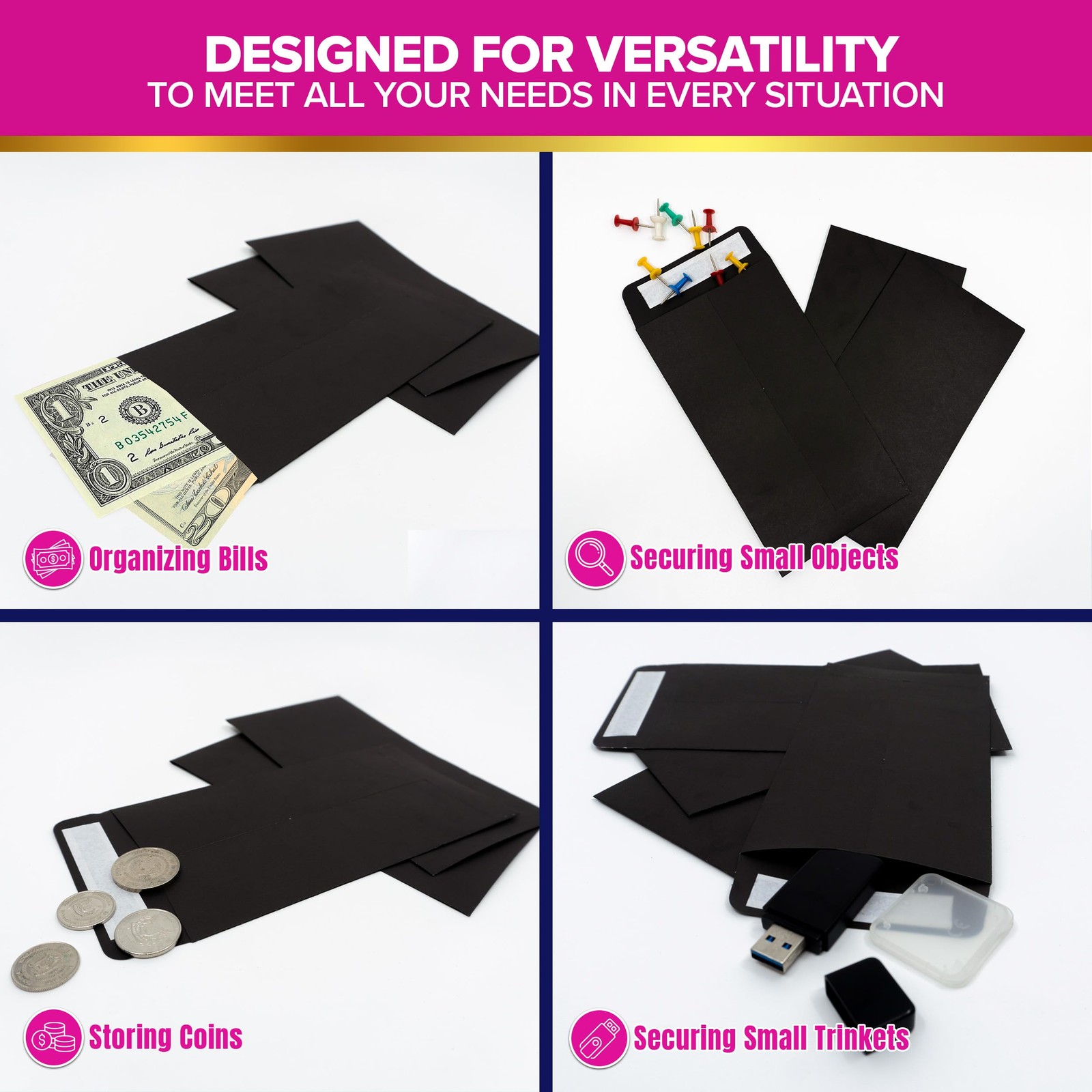 110 Pack Black Cash Envelopes with Self Adhesive 6.5×3.5 Inch