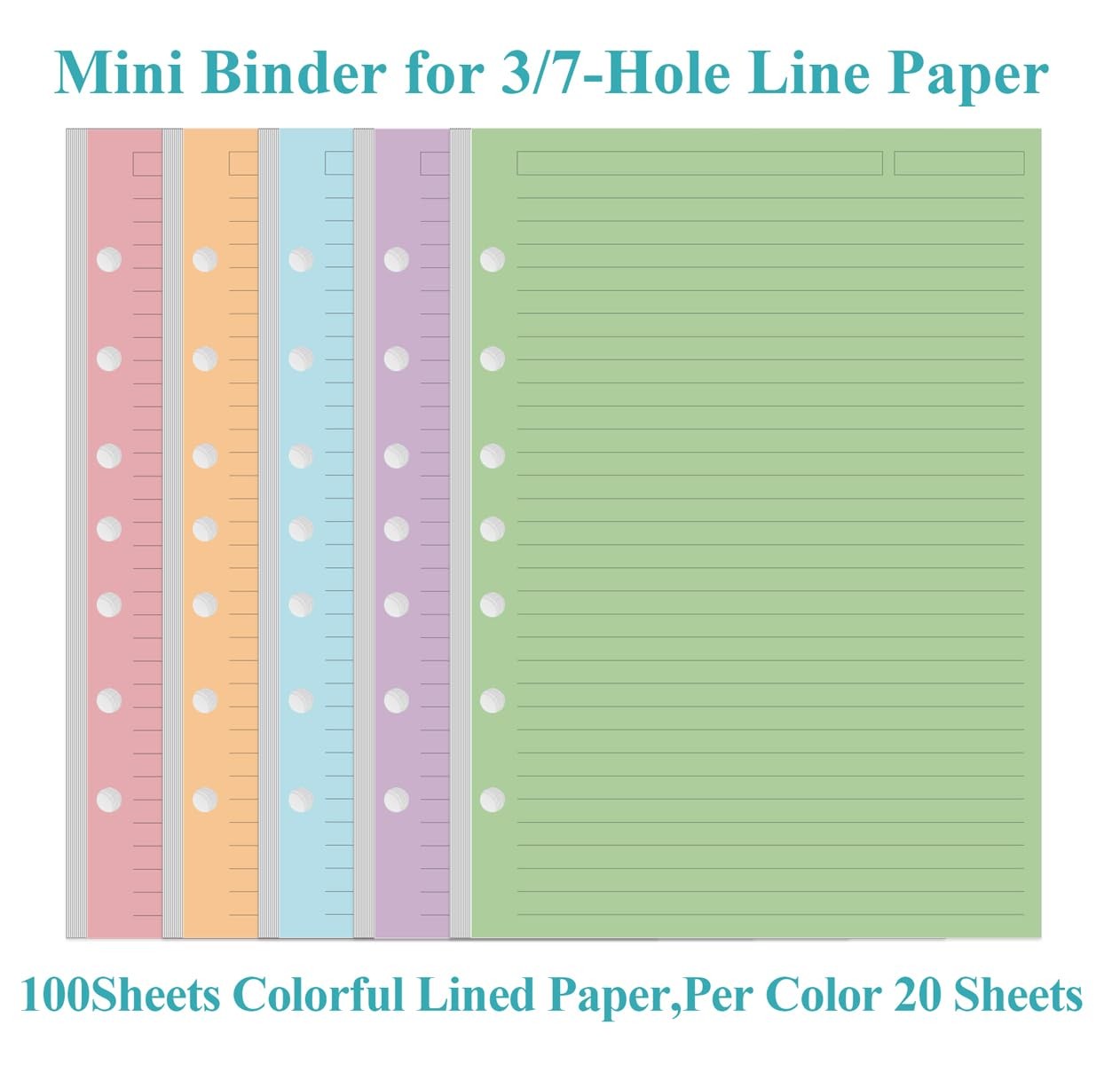 240 Sheet/480 Pages Colored Lined Paper Refill for A6 6-Ring Binder Notebook