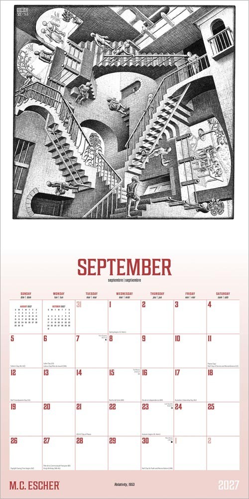 M.C. Escher OFFICIAL | 2027 12×24″ (Hanging) Square Wall Calendar | Plastic-Free