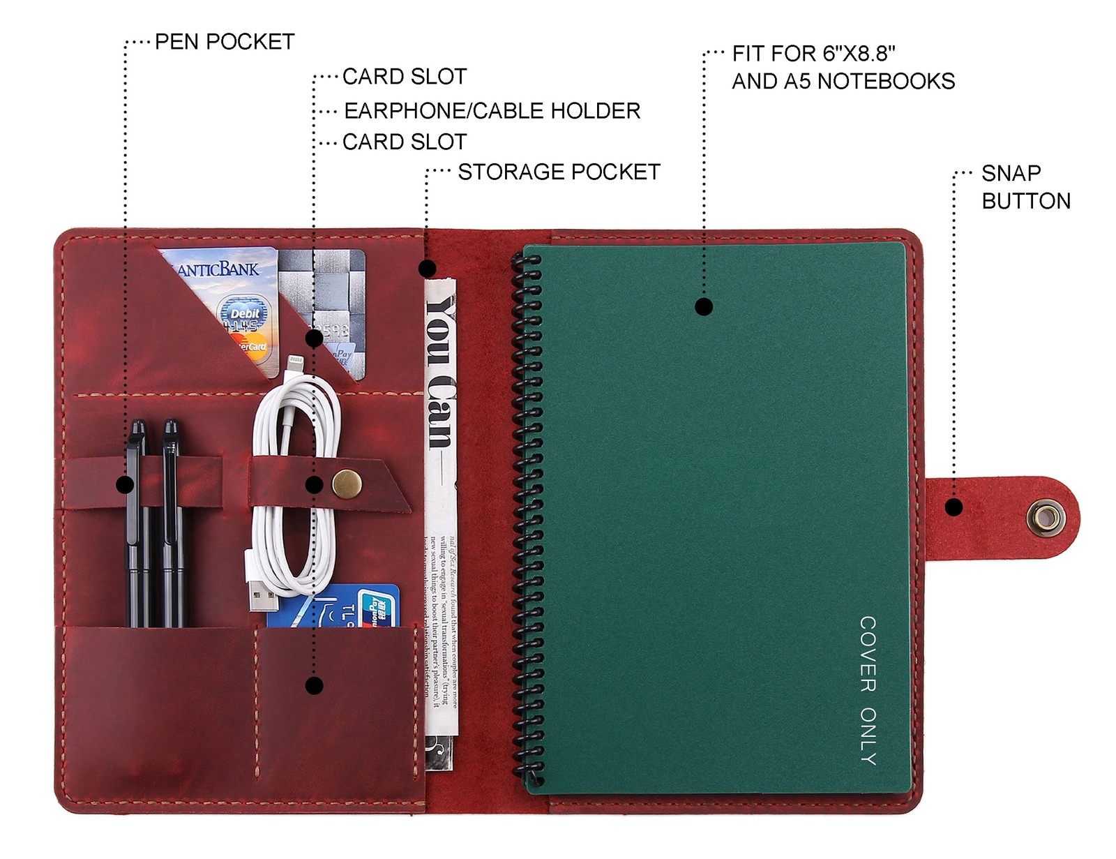 Leather Folio Cover Compatible with Rocketbook Executive Size 6″x8.8″, Handma…