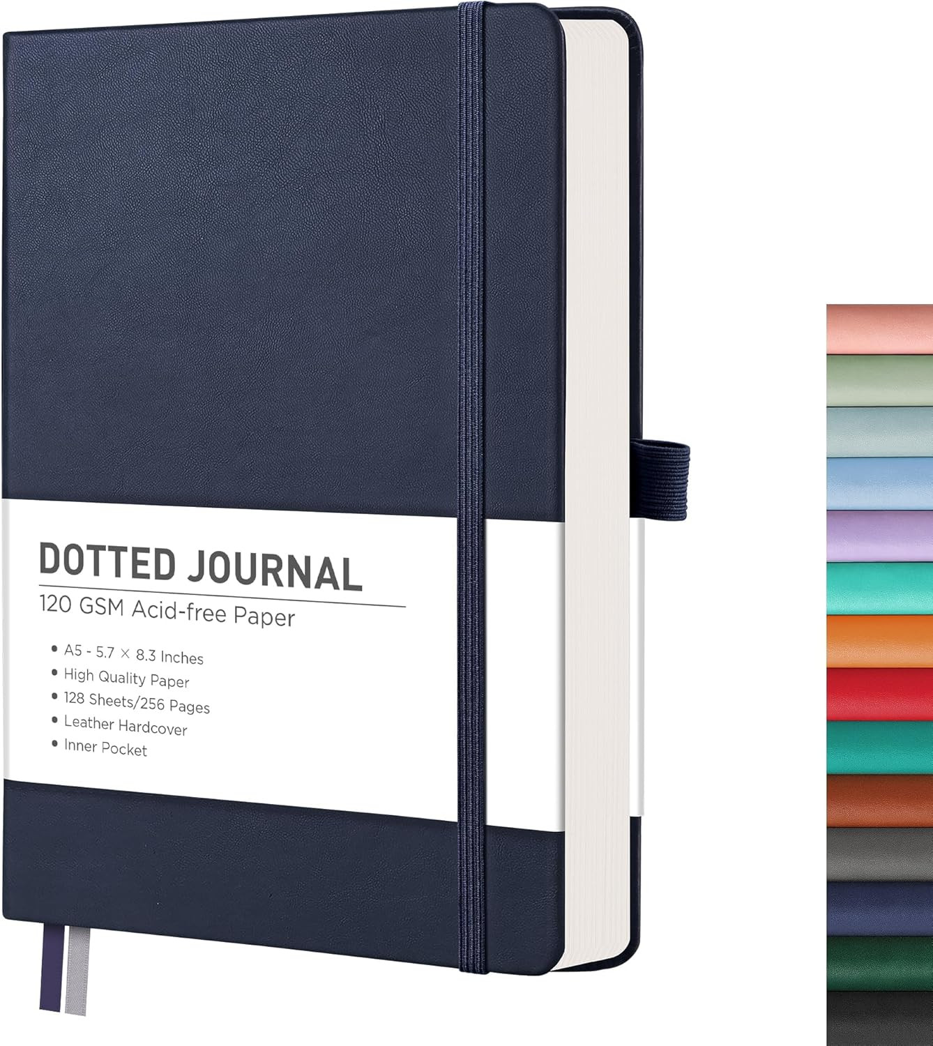 Bullet Dotted Journal Notebook, 256 Pages, A5 Medium Size (5.7” × 8.3”), Leath
