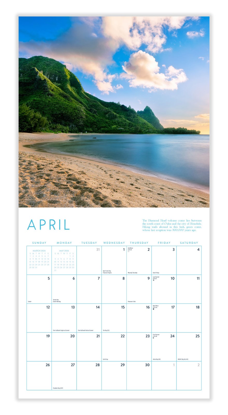 Hawaii Calendar 2026 | 12″ x 24″ 12 Month Calendar | Marble City Press