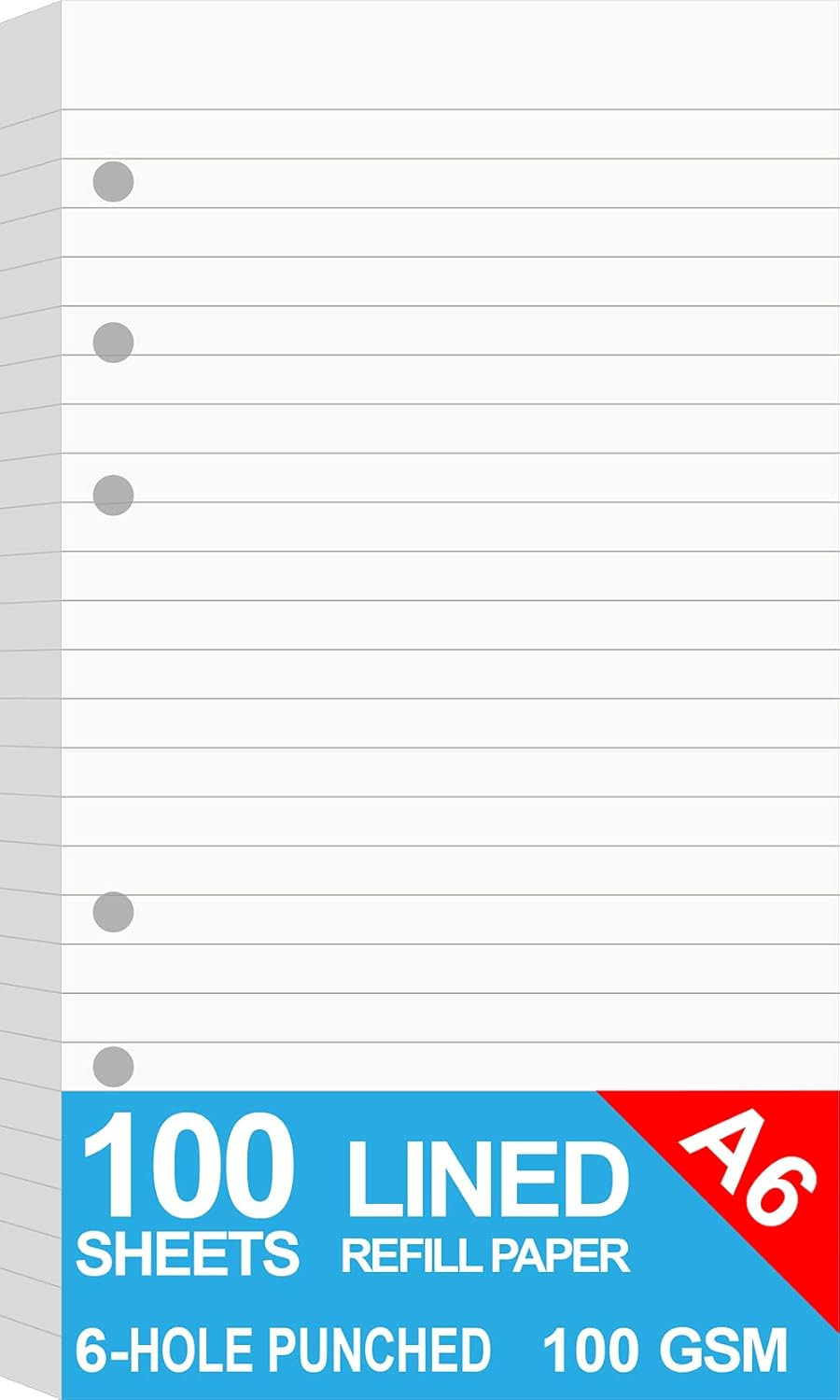 A6 Lined Paper for Filofax Personal Binder Planner, White 100Gsm Ruled Pages, 6