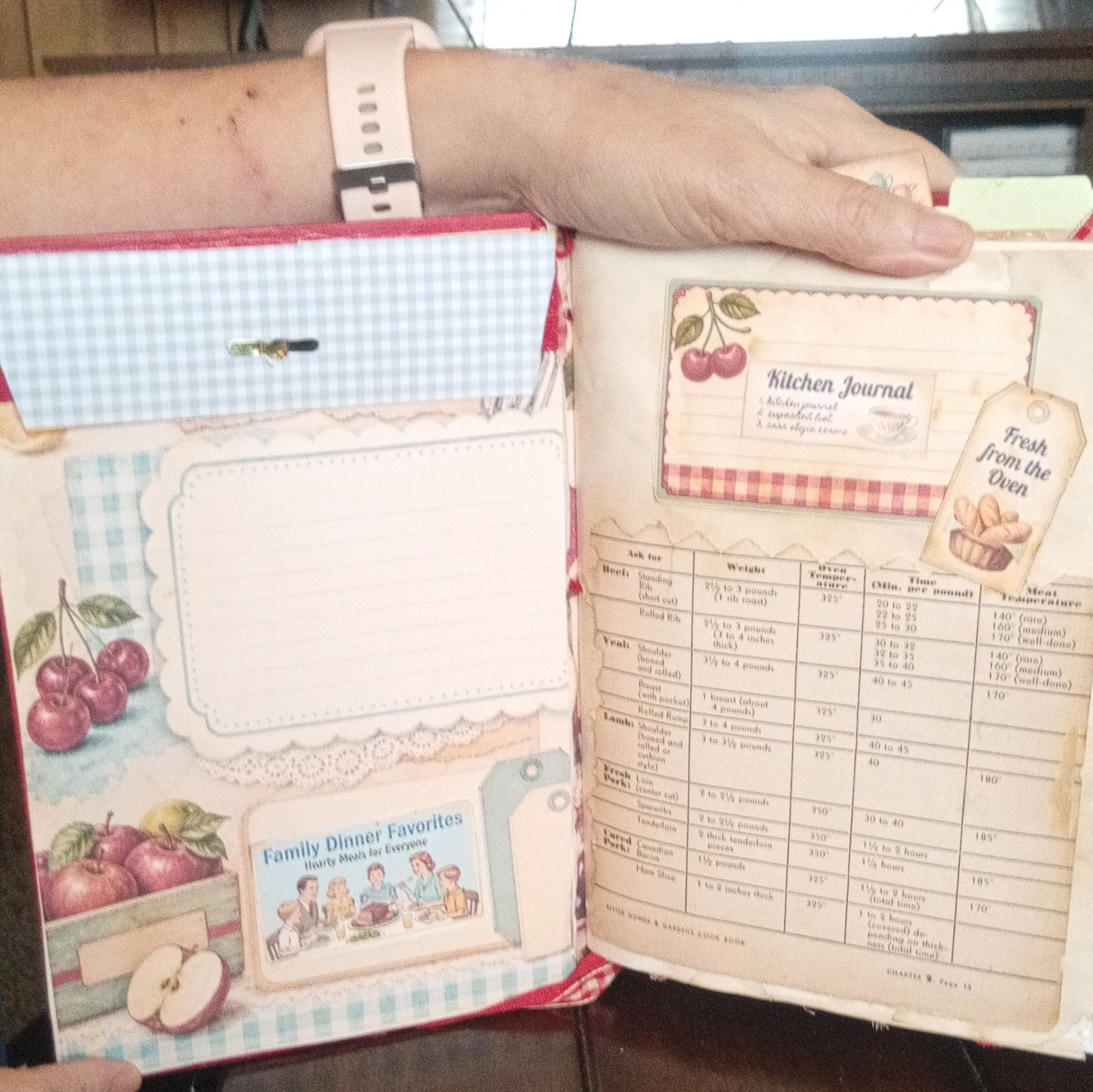 Handmade Kitchen Cookbook Recipe Junk Journal, Red Cover, Cards & Meal Pages