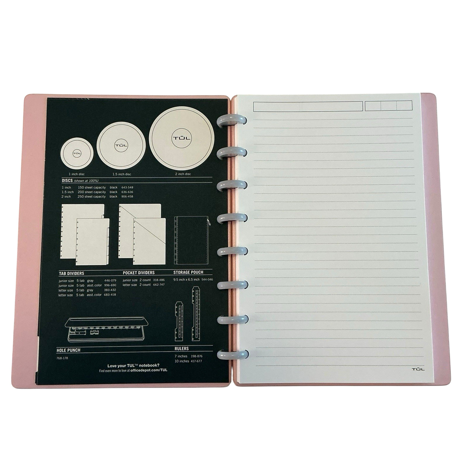 TUL Discbound Notebook Junior Leather Pink Cover, Refillable, Journal, Planner